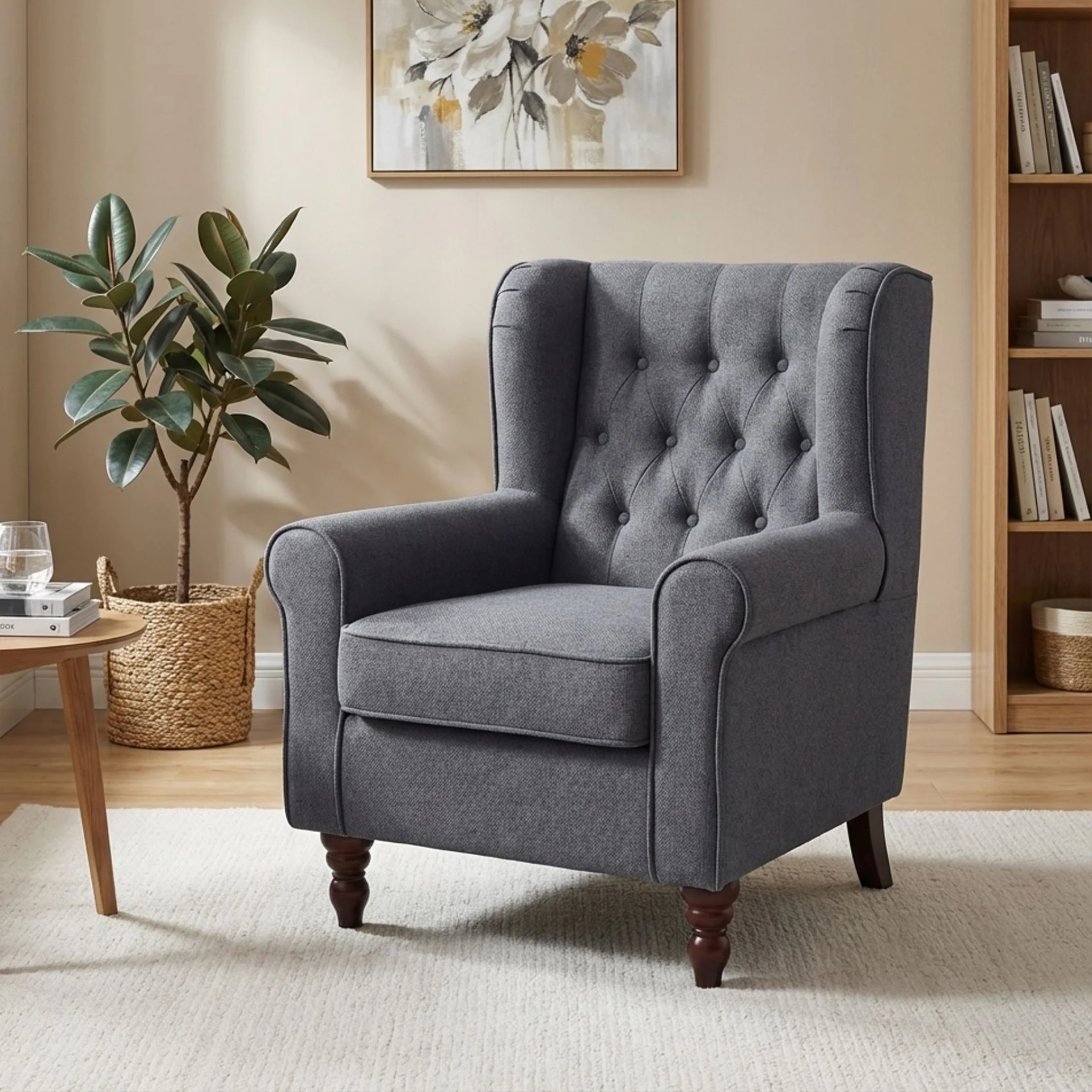 Windsor Linen Armchair - Light Grey - Image 4