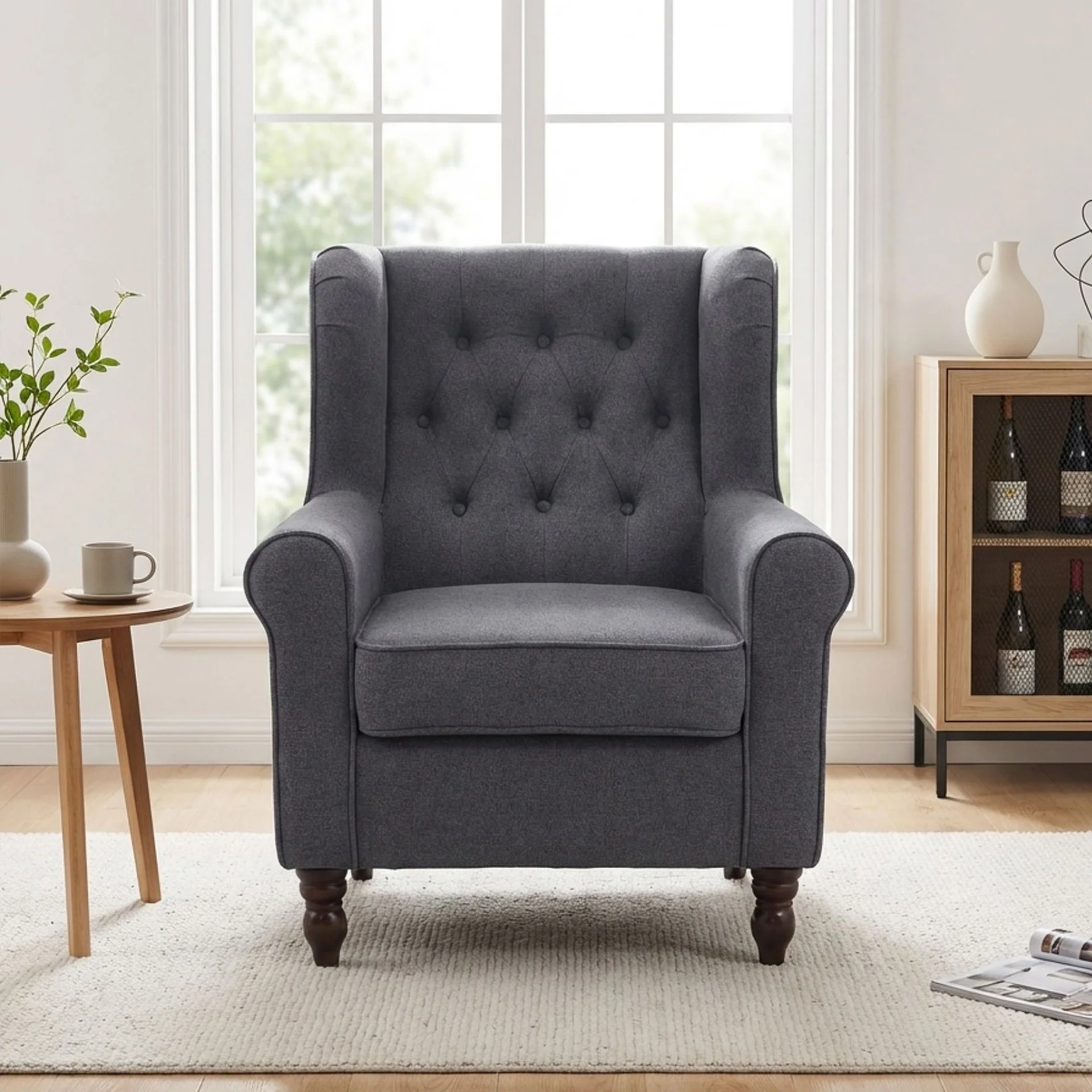 Windsor Linen Armchair - Light Grey - Image 5