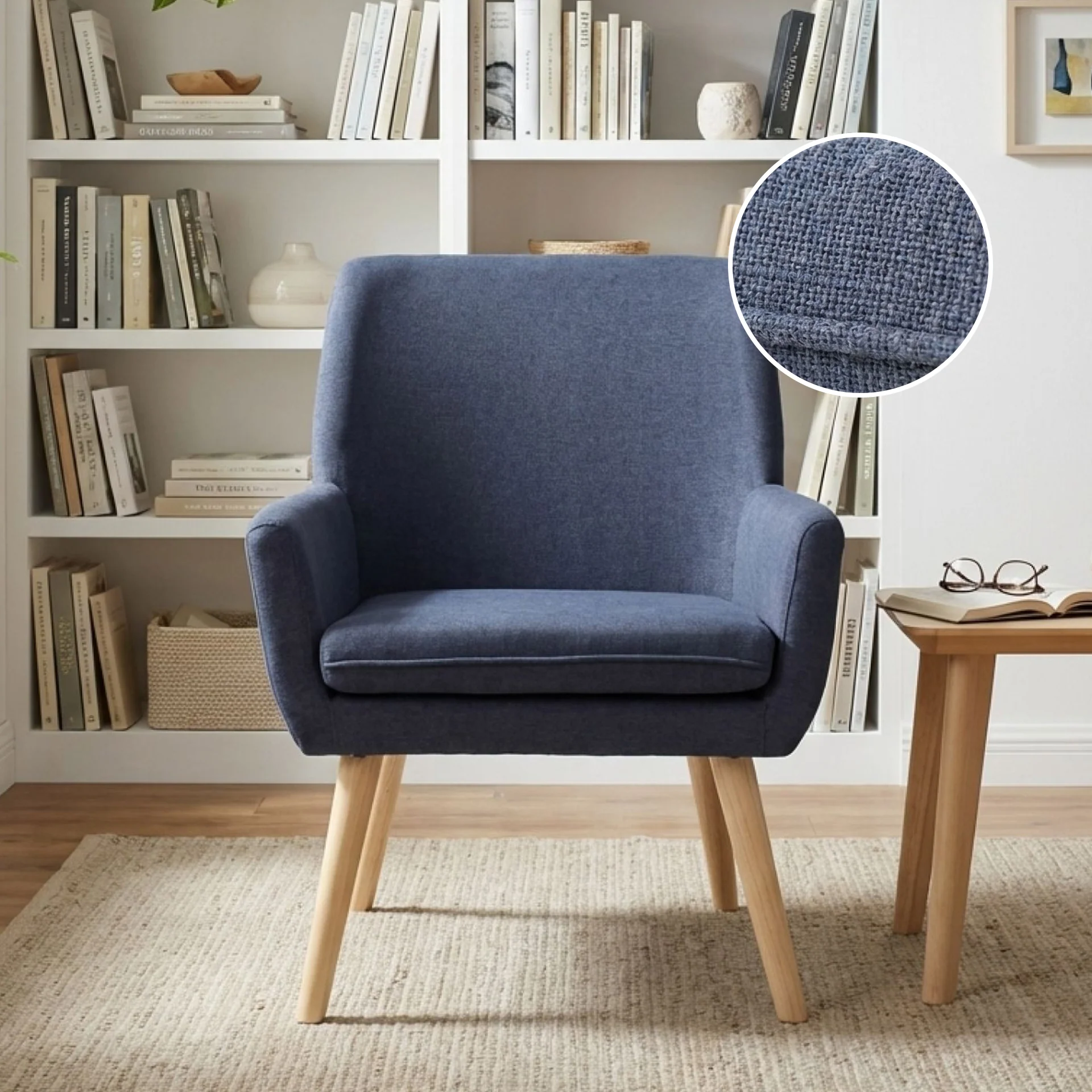 Aden Linen Armchair - Blue - Image 2