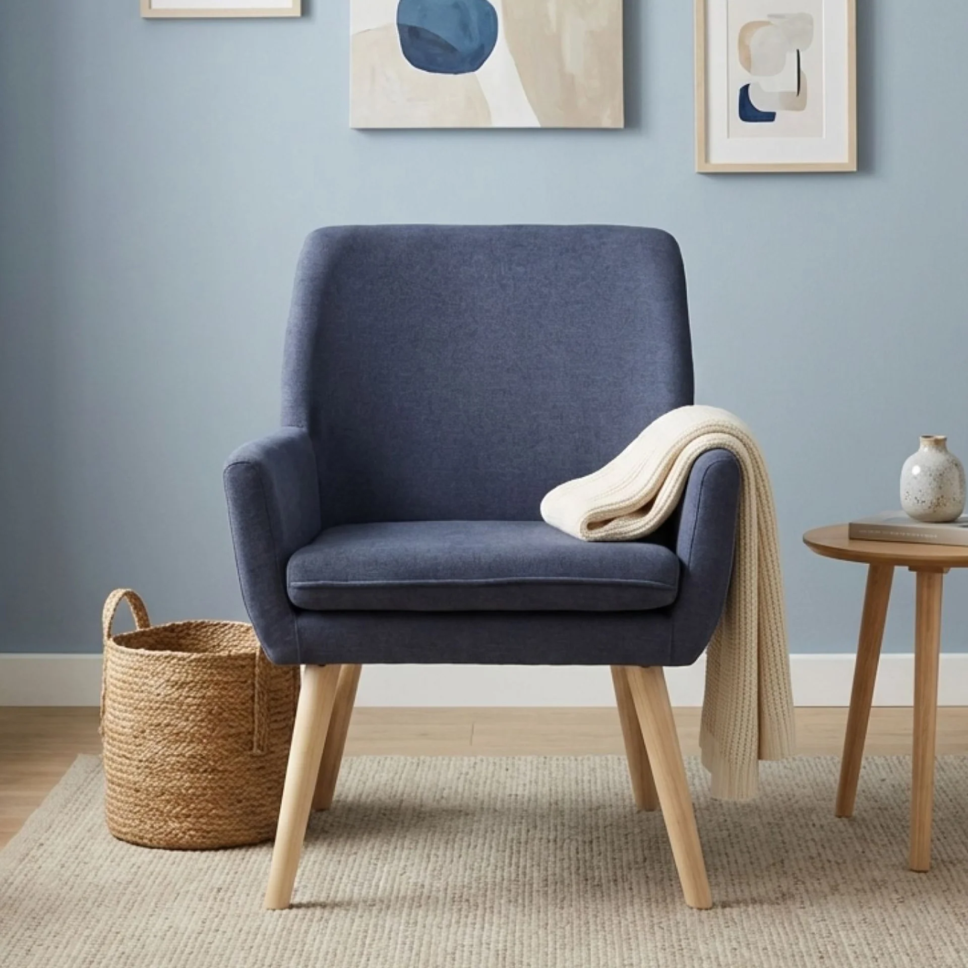 Aden Linen Armchair - Blue - Image 5