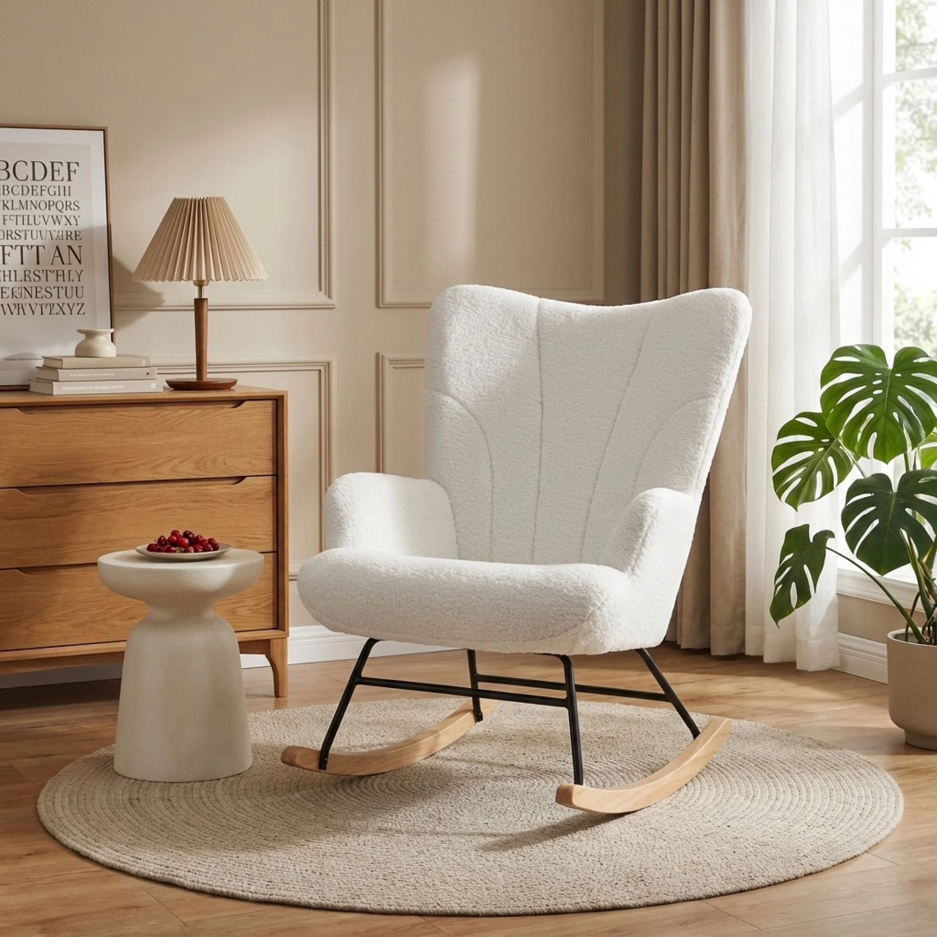 Liva Boucle Rocking Armchair - White - Image 4
