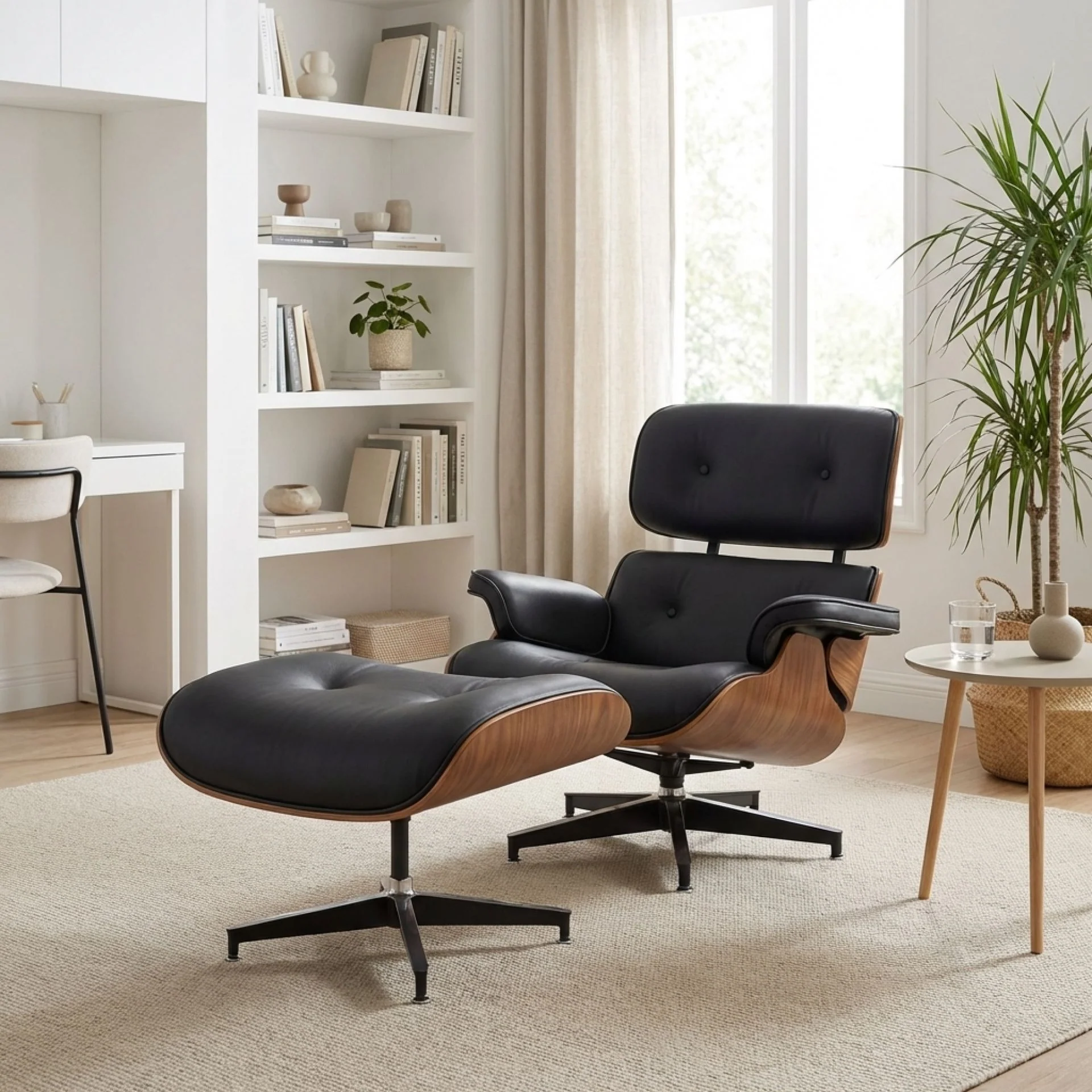 Veylo PU Armchair With Ottoman - Black & Walnut - Image 3