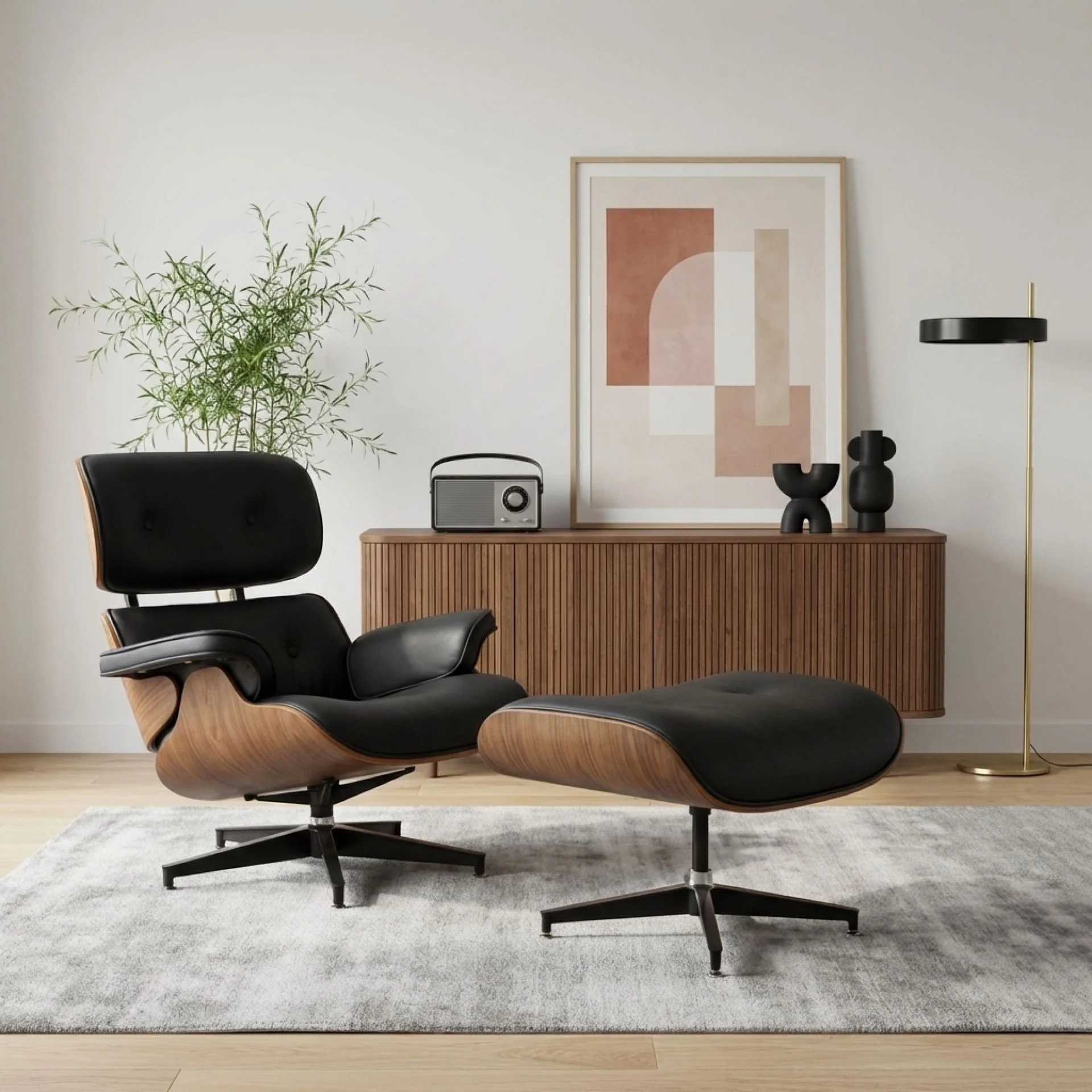 Veylo PU Armchair With Ottoman - Black & Walnut - Image 5