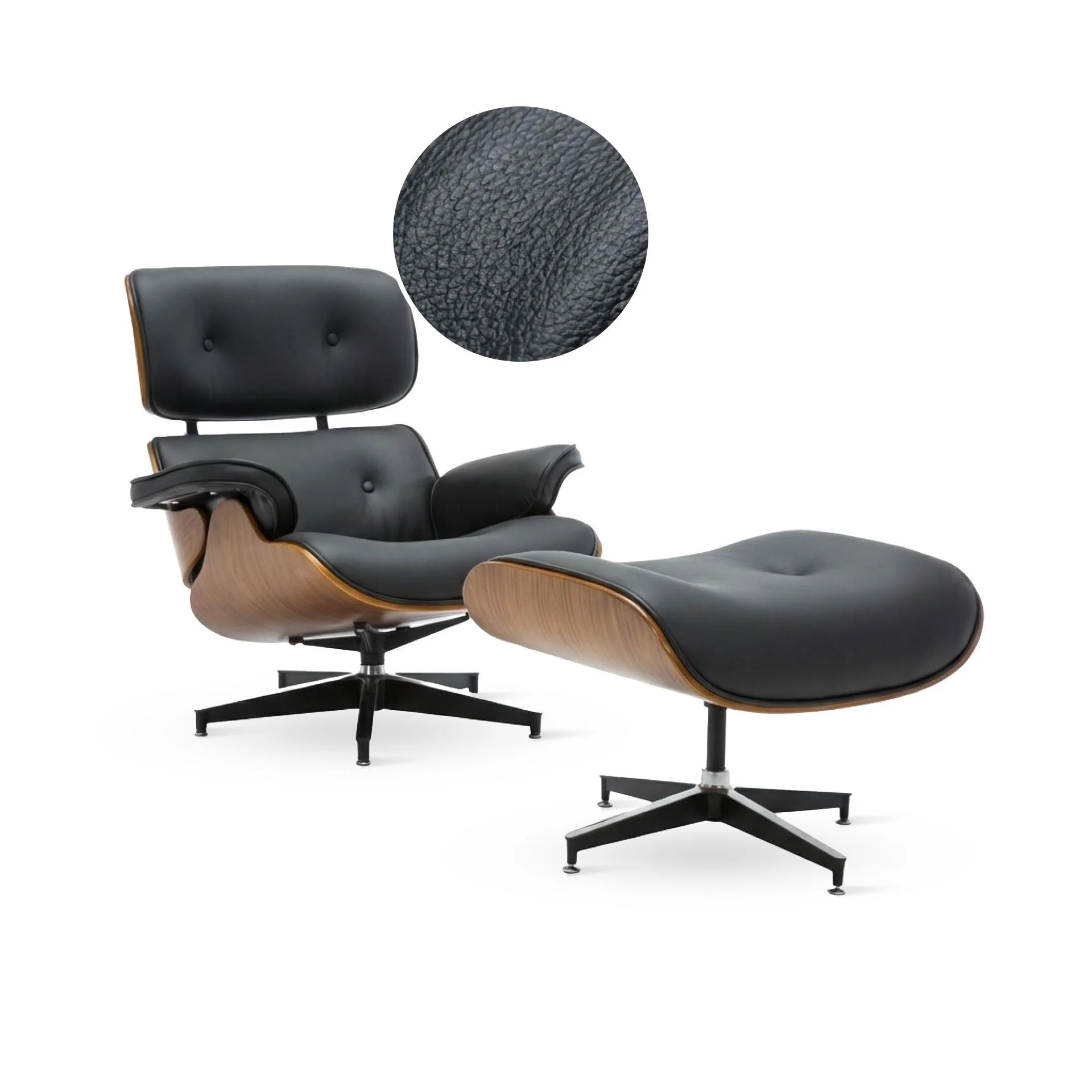 Veylo PU Armchair With Ottoman - Black & Walnut - Image 7