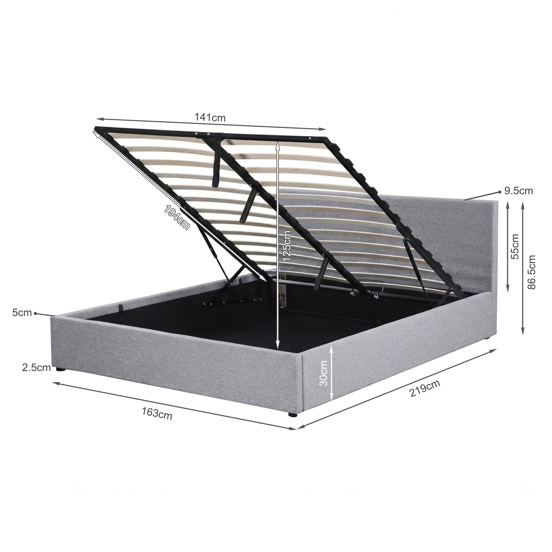 Violet Queen Gas Lift Bed Frame - Light Grey - Image 14