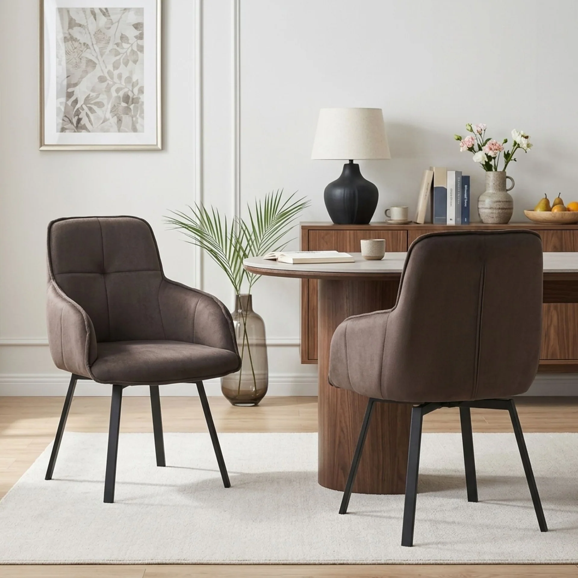 Elora Swivel Velvet Dining Chair - Set of 2 - Brown