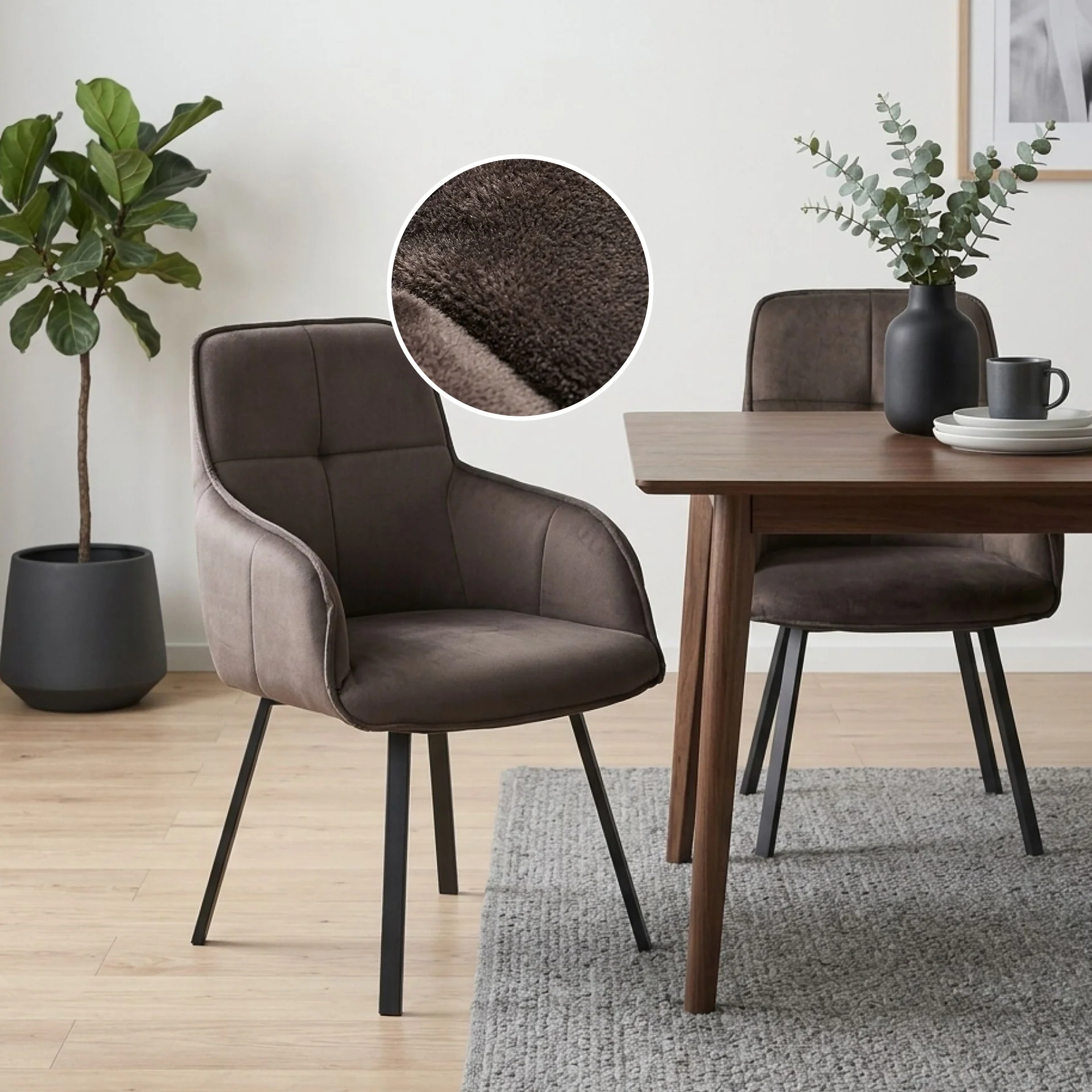 Elora Swivel Velvet Dining Chair - Set of 2 - Brown - Image 2