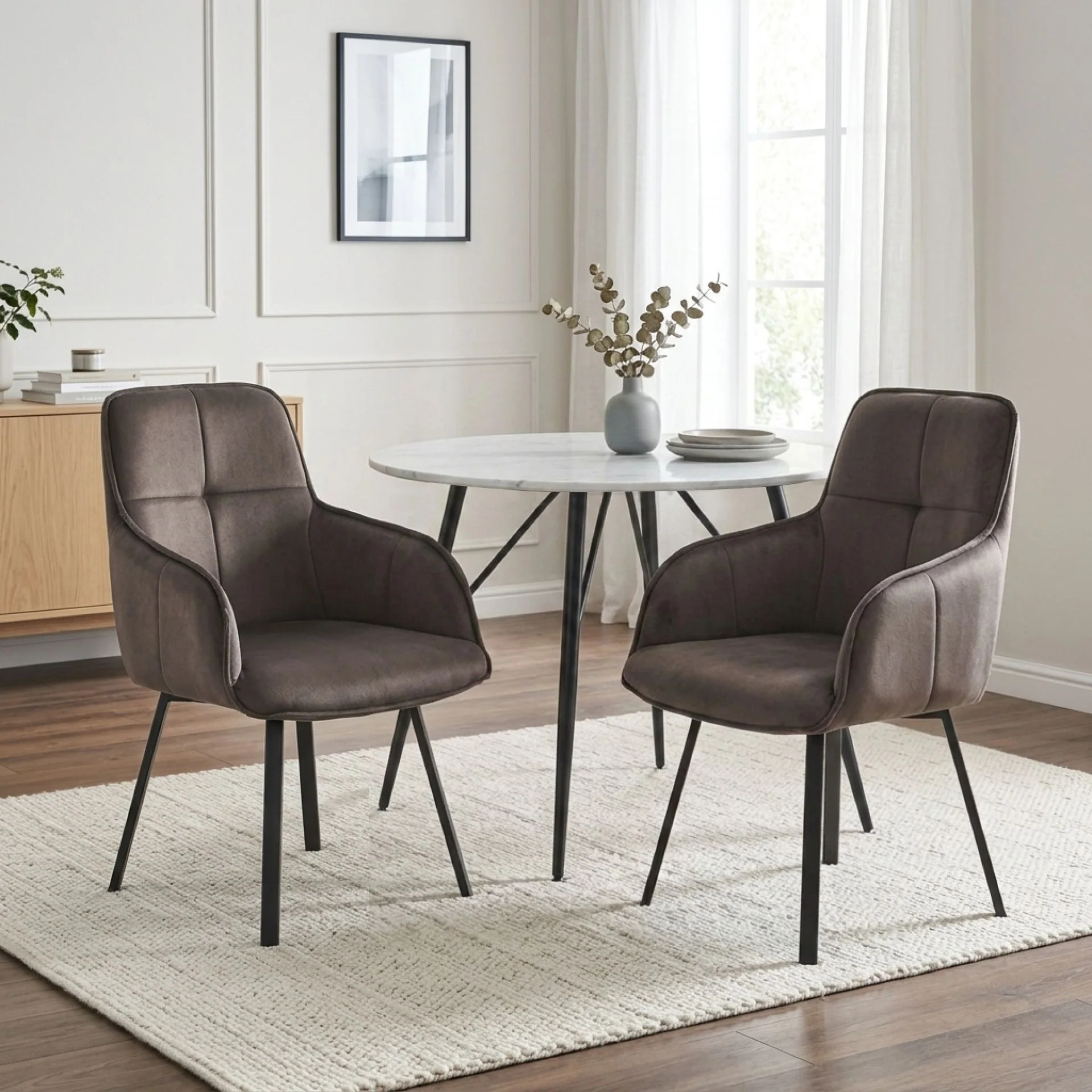 Elora Swivel Velvet Dining Chair - Set of 2 - Brown - Image 3