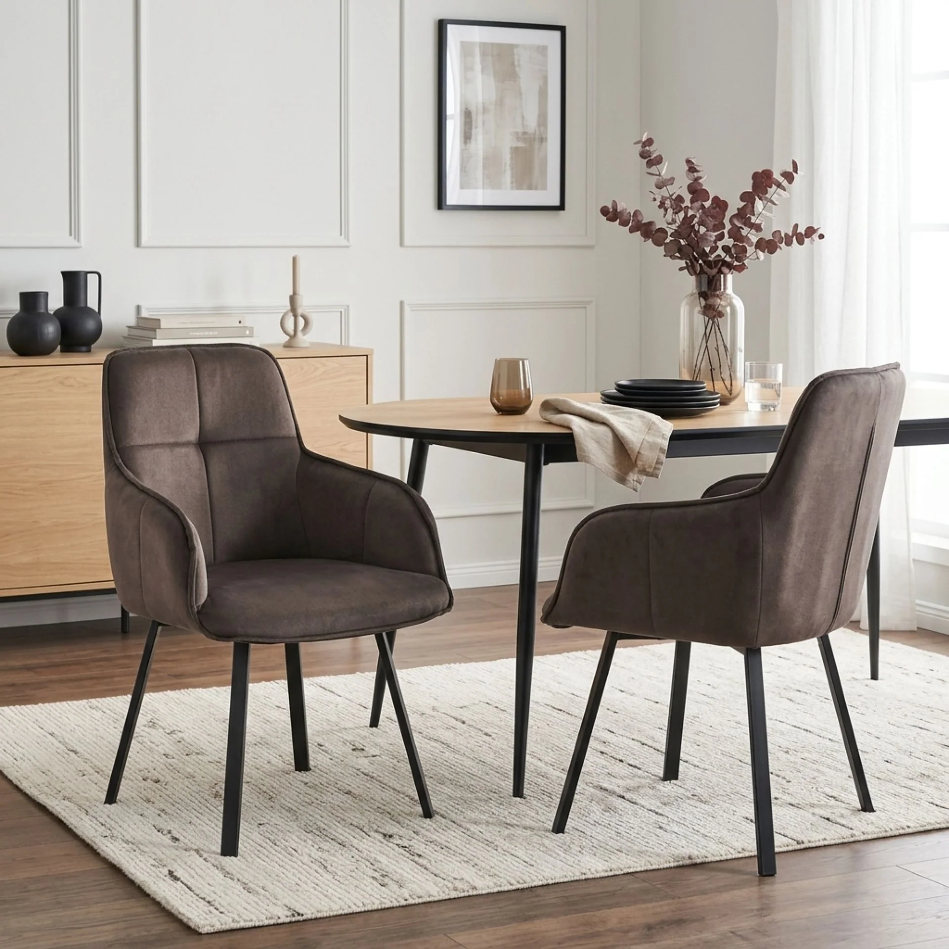 Elora Swivel Velvet Dining Chair - Set of 2 - Brown - Image 4