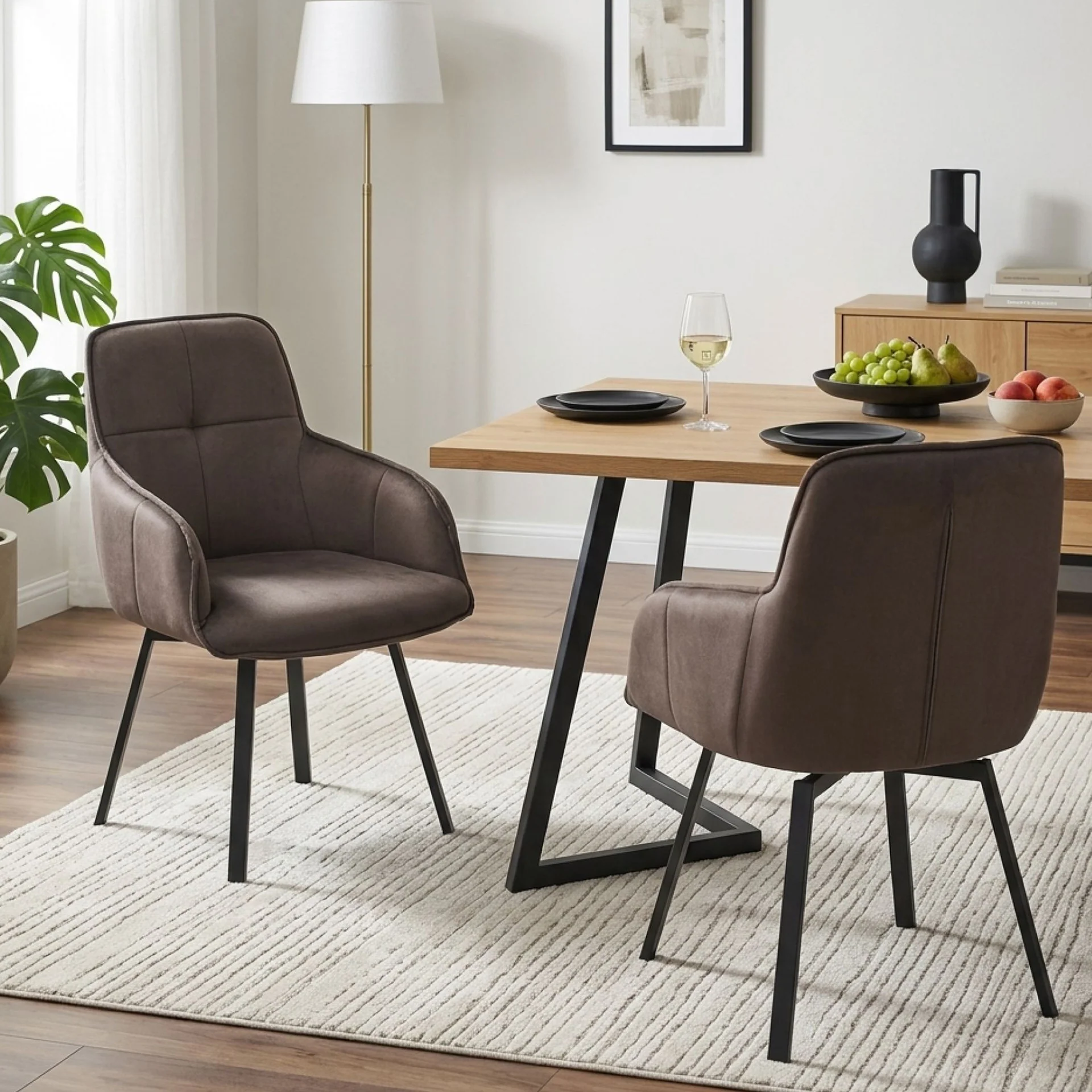 Elora Swivel Velvet Dining Chair - Set of 2 - Brown - Image 5