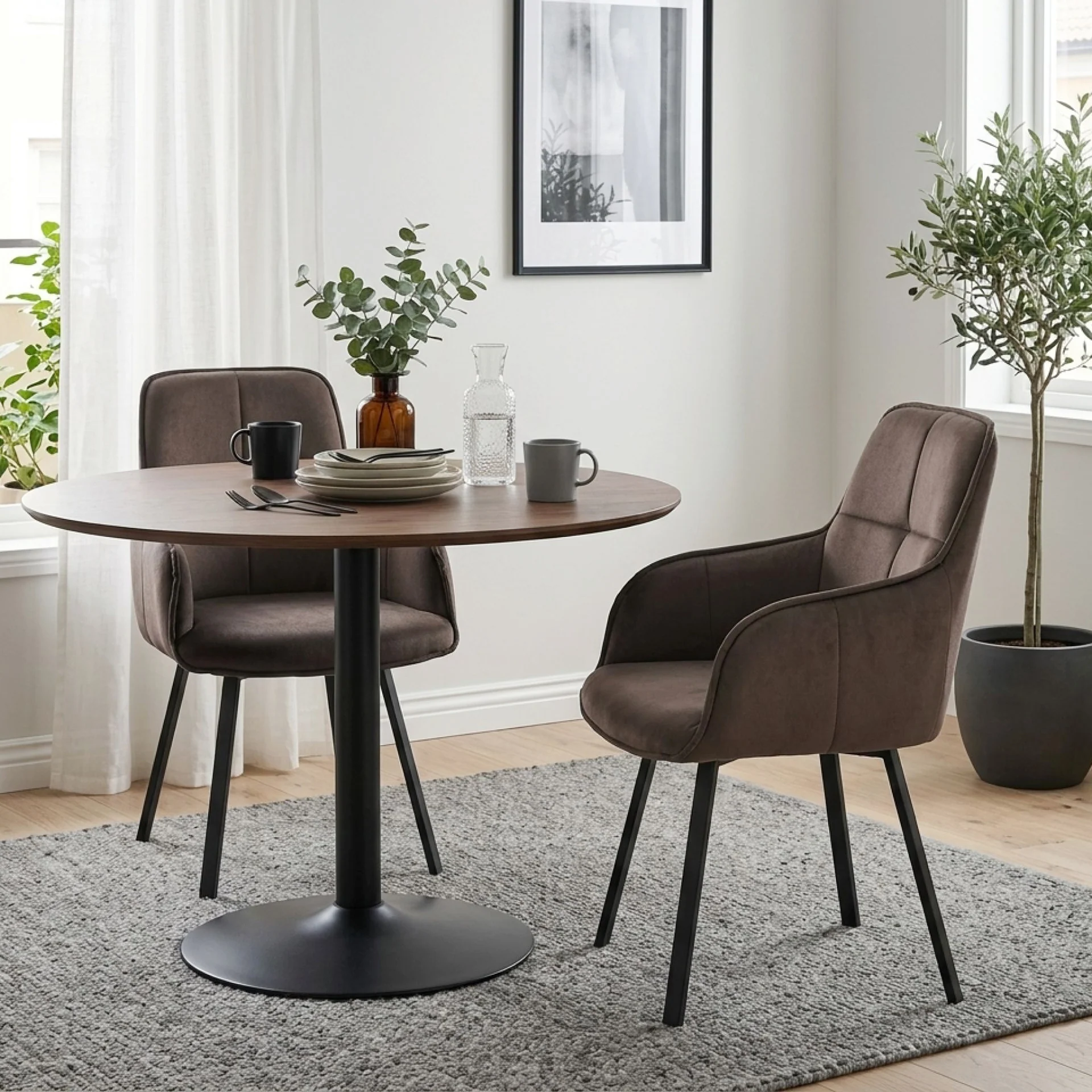 Elora Swivel Velvet Dining Chair - Set of 2 - Brown - Image 6