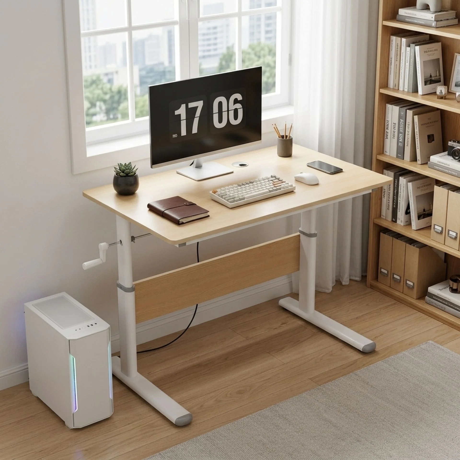 Lucas 100cm Manual Standing Desk - Maple + White