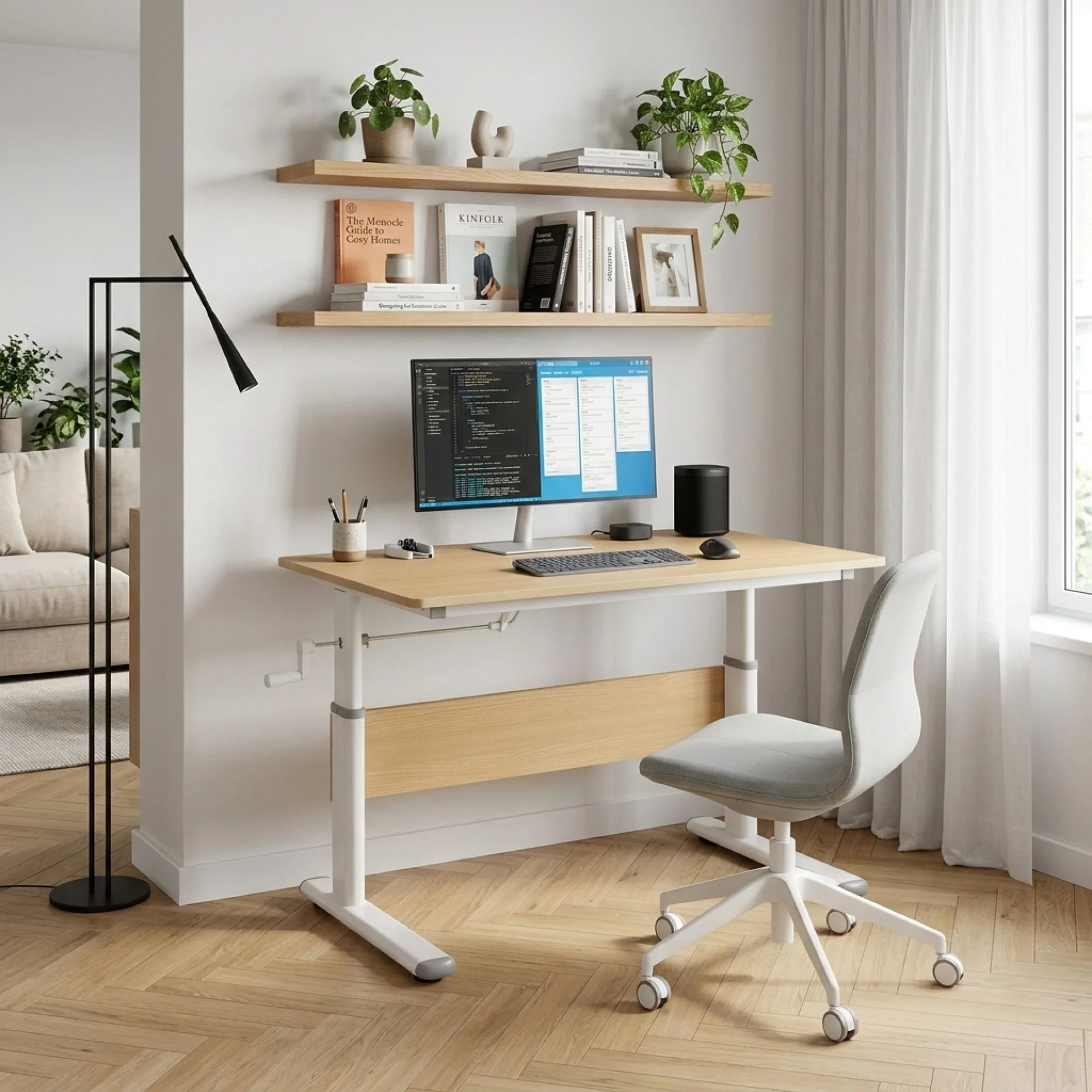 Lucas 100cm Manual Standing Desk - Maple + White - Image 3
