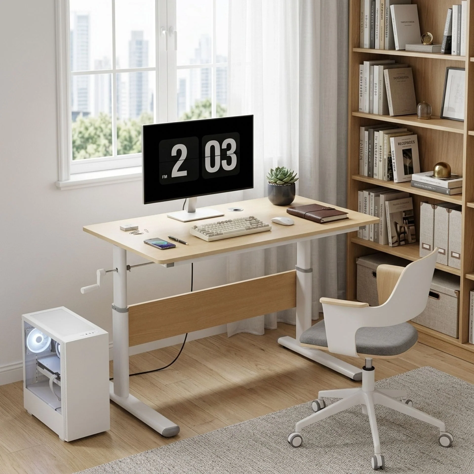 Lucas 100cm Manual Standing Desk - Maple + White - Image 4