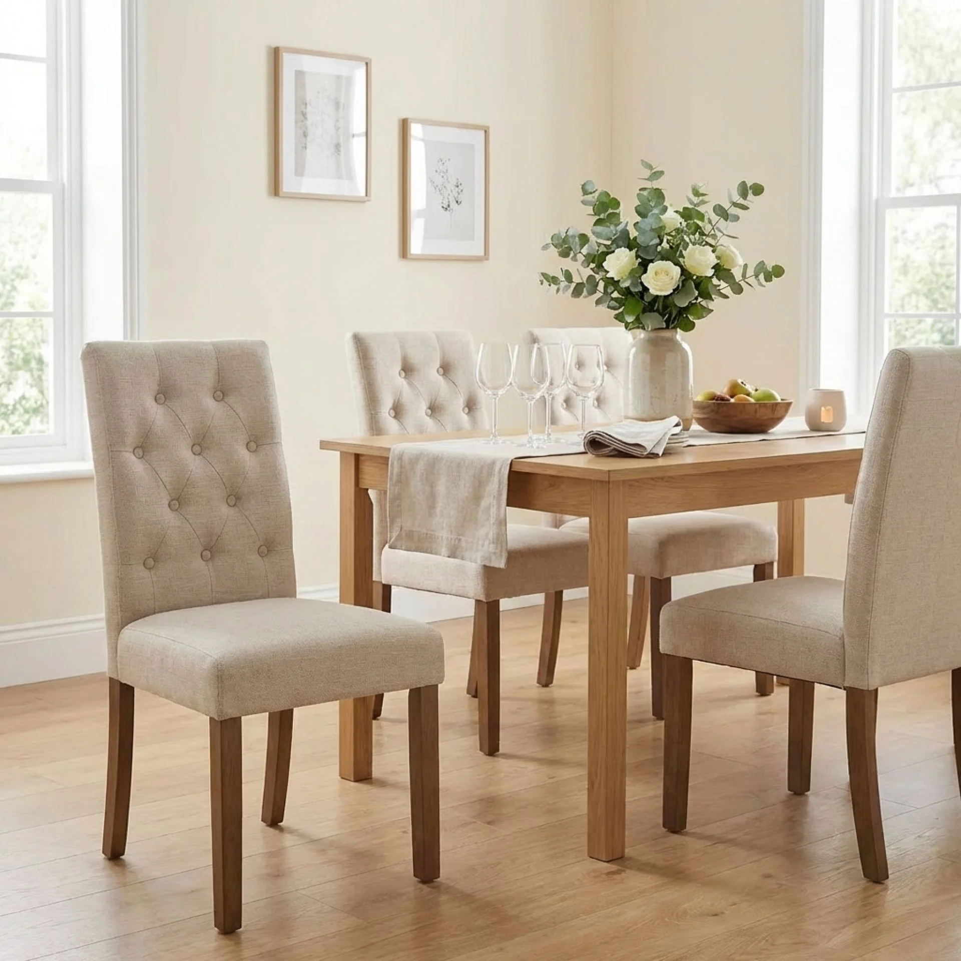 Lucia 6 Piece Upholstered Dining Chair - Beige - Image 3