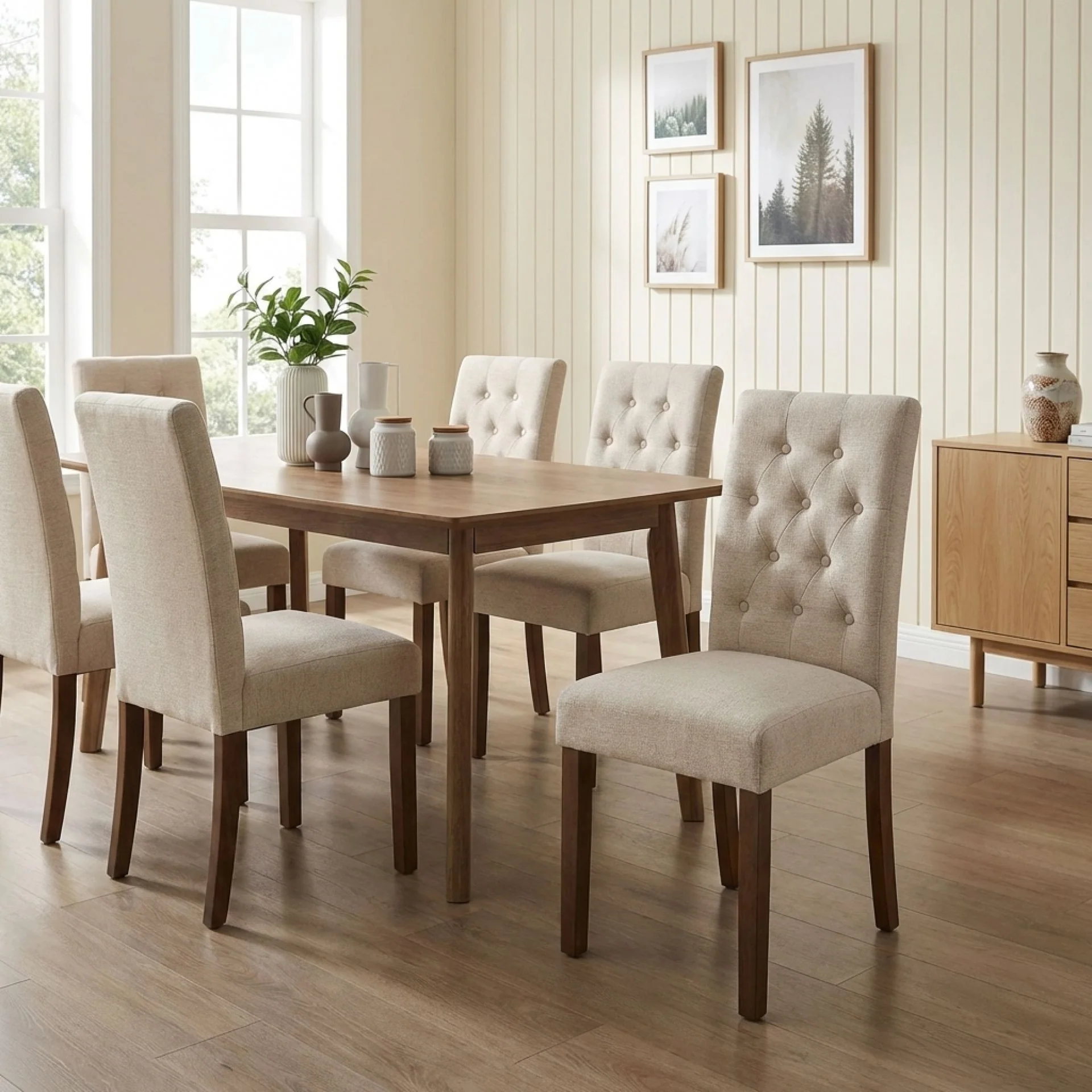 Lucia 6 Piece Upholstered Dining Chair - Beige - Image 6