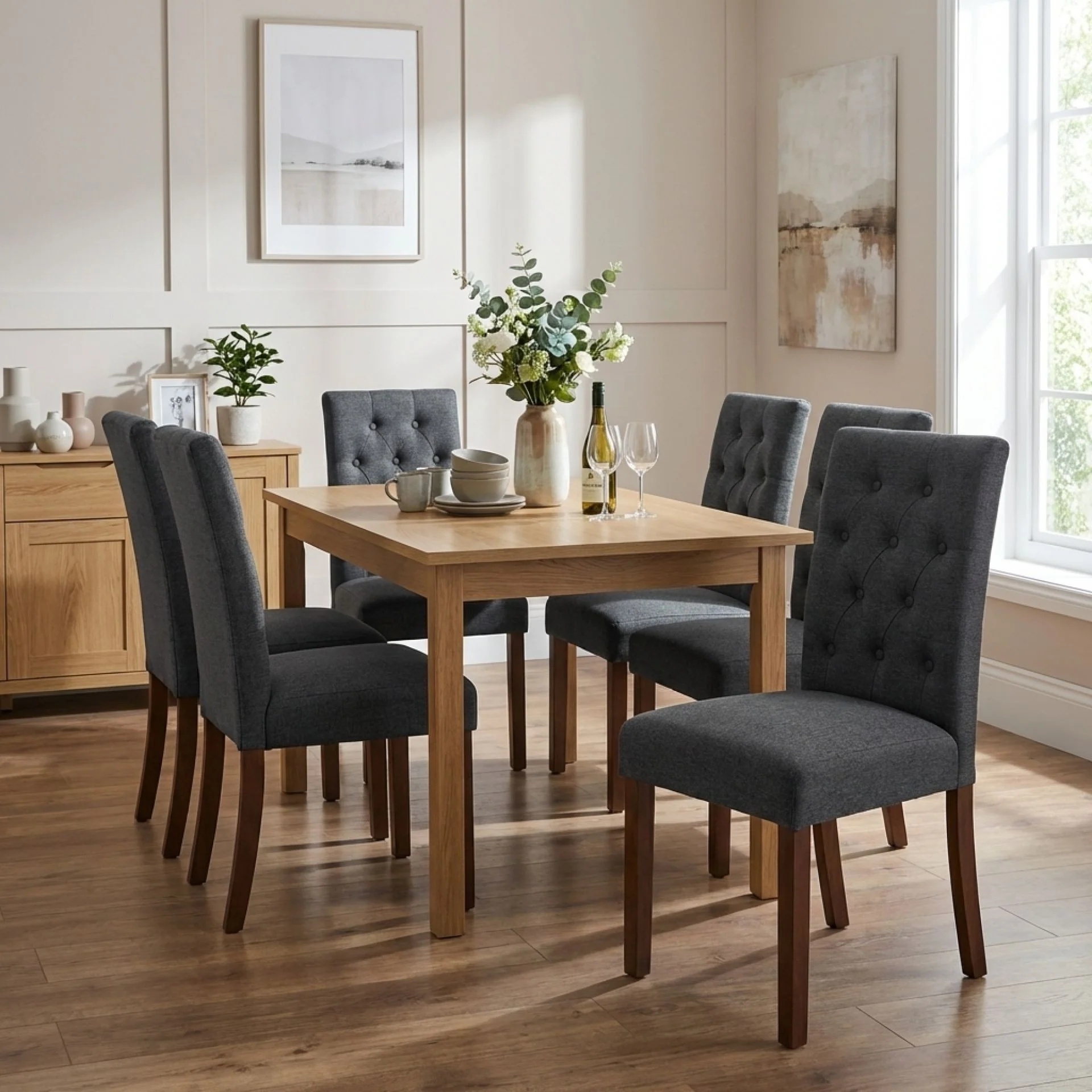 Lucia 6 Piece Upholstered Dining Chair - Dark Grey - Image 4