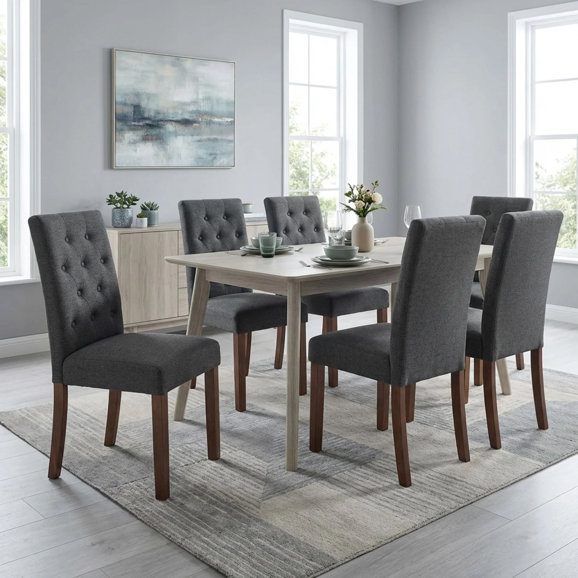Lucia 6 Piece Upholstered Dining Chair - Dark Grey - Image 5