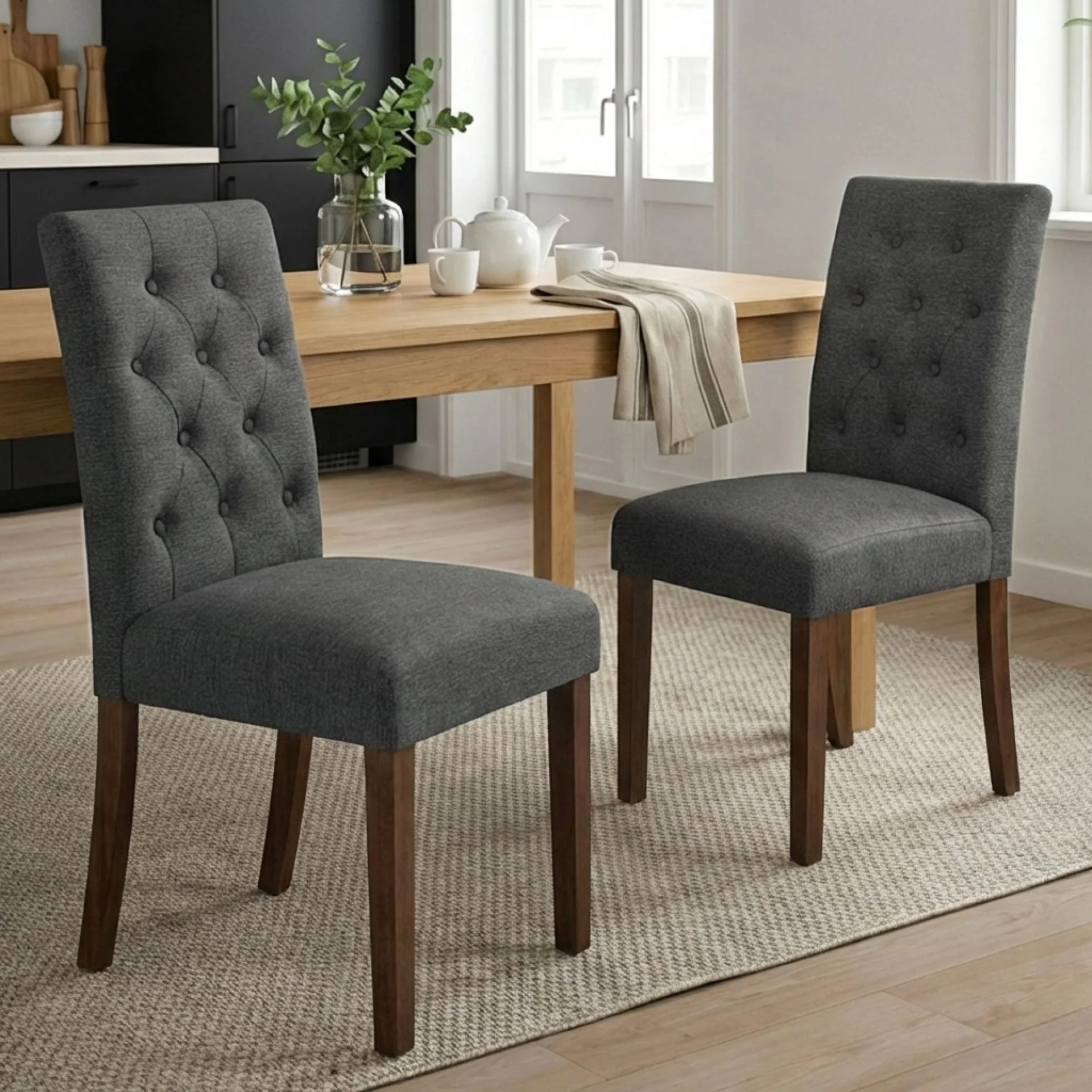 Lucia Upholstered Dining Chair - Set of 2 - Dark Grey - Image 4