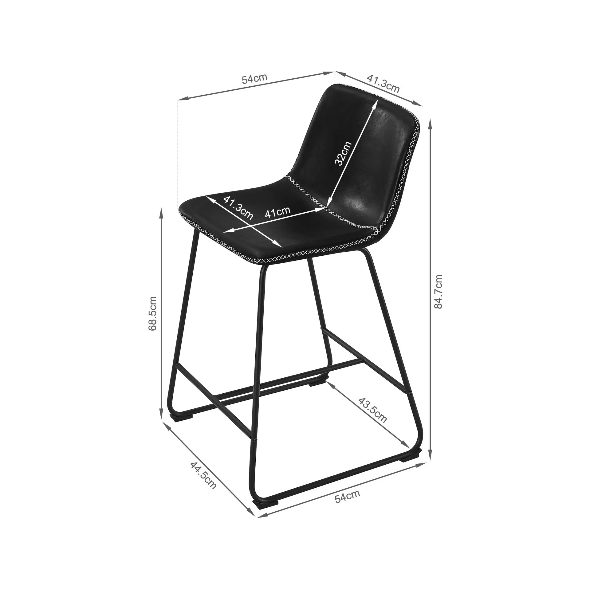Luke PU Leather Bar Stool - Set of 2 - Black - Image 10