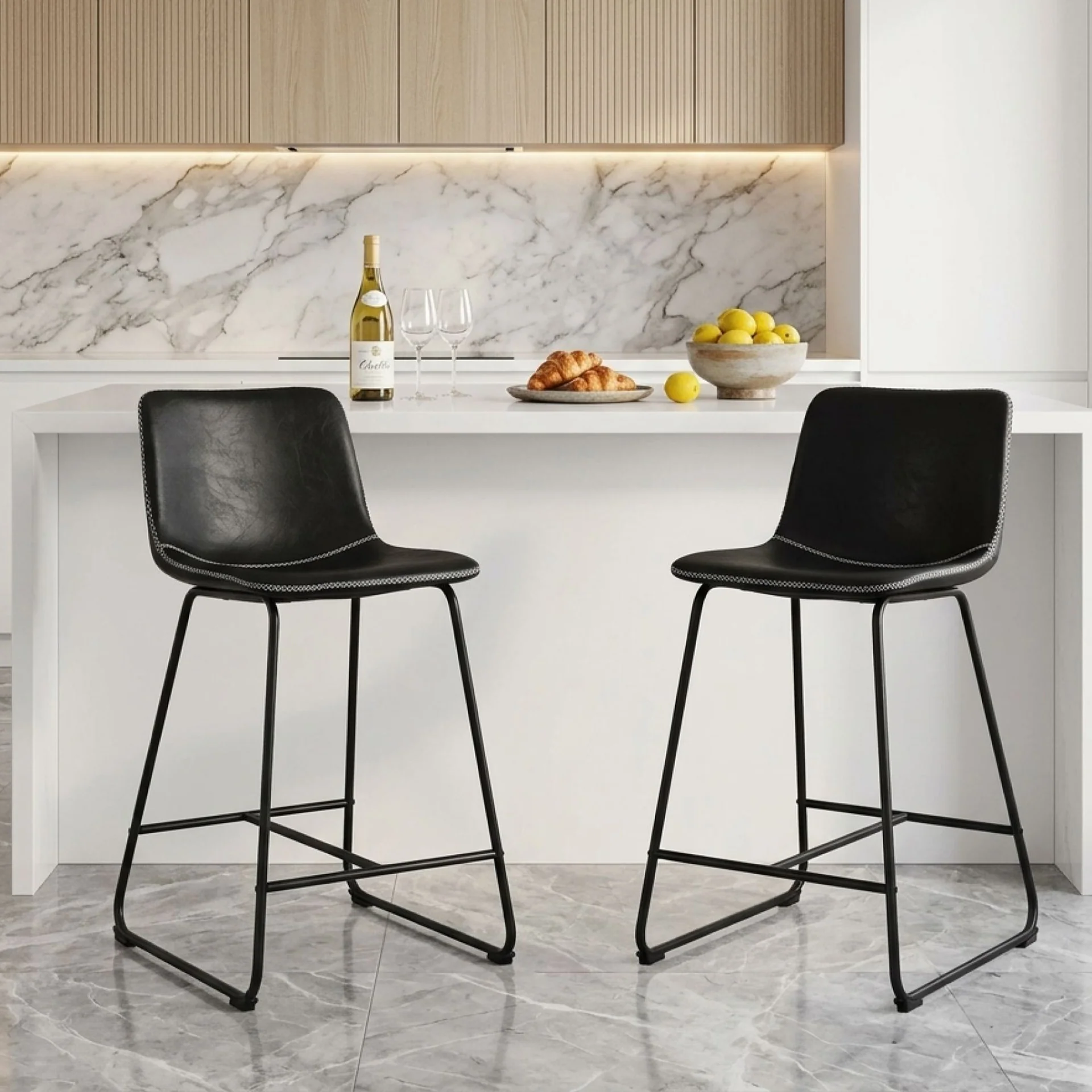 Luke PU Leather Bar Stool - Set of 2 - Black - Image 3
