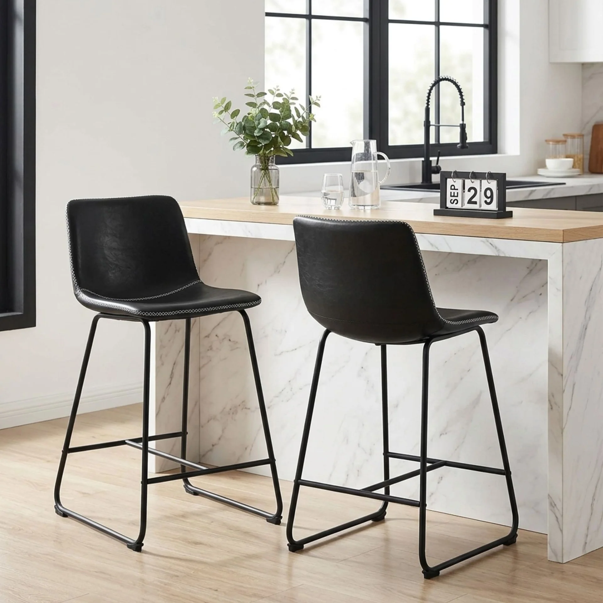 Luke PU Leather Bar Stool - Set of 2 - Black - Image 4