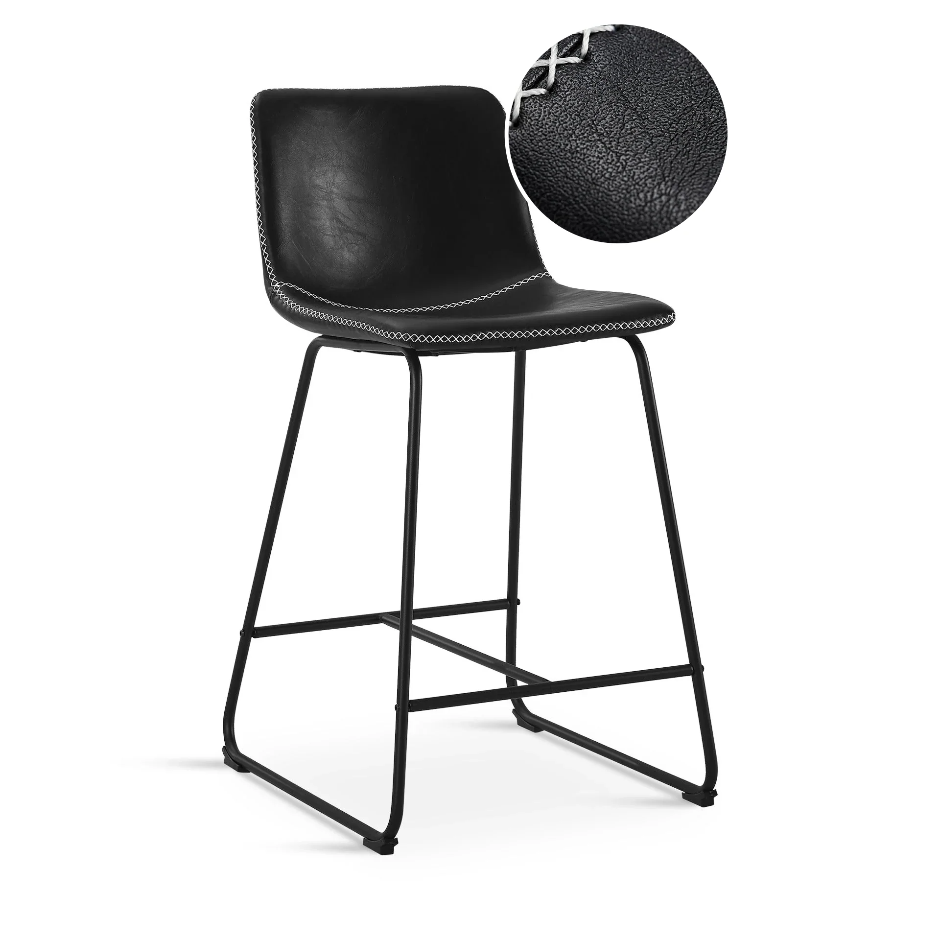 Luke PU Leather Bar Stool - Set of 2 - Black - Image 5