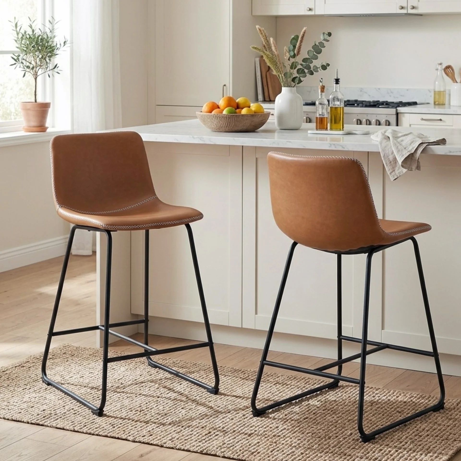 Luke PU Leather Bar Stool - Set of 2 - Orange - Image 2