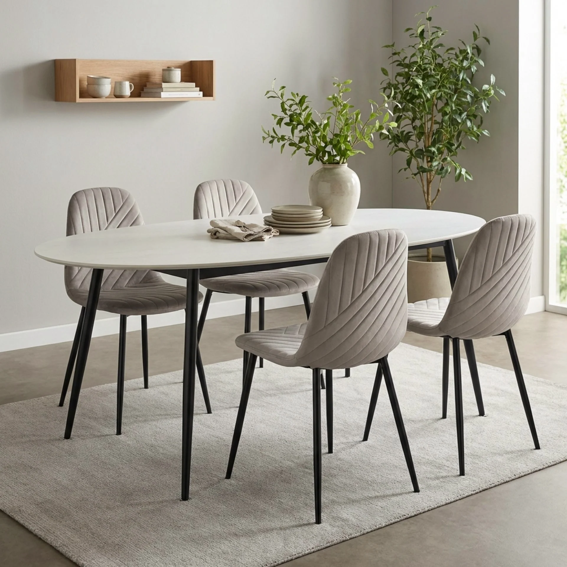 Lume Velvet Dining Chair - Set Of 4 - Light Khaki - Image 3