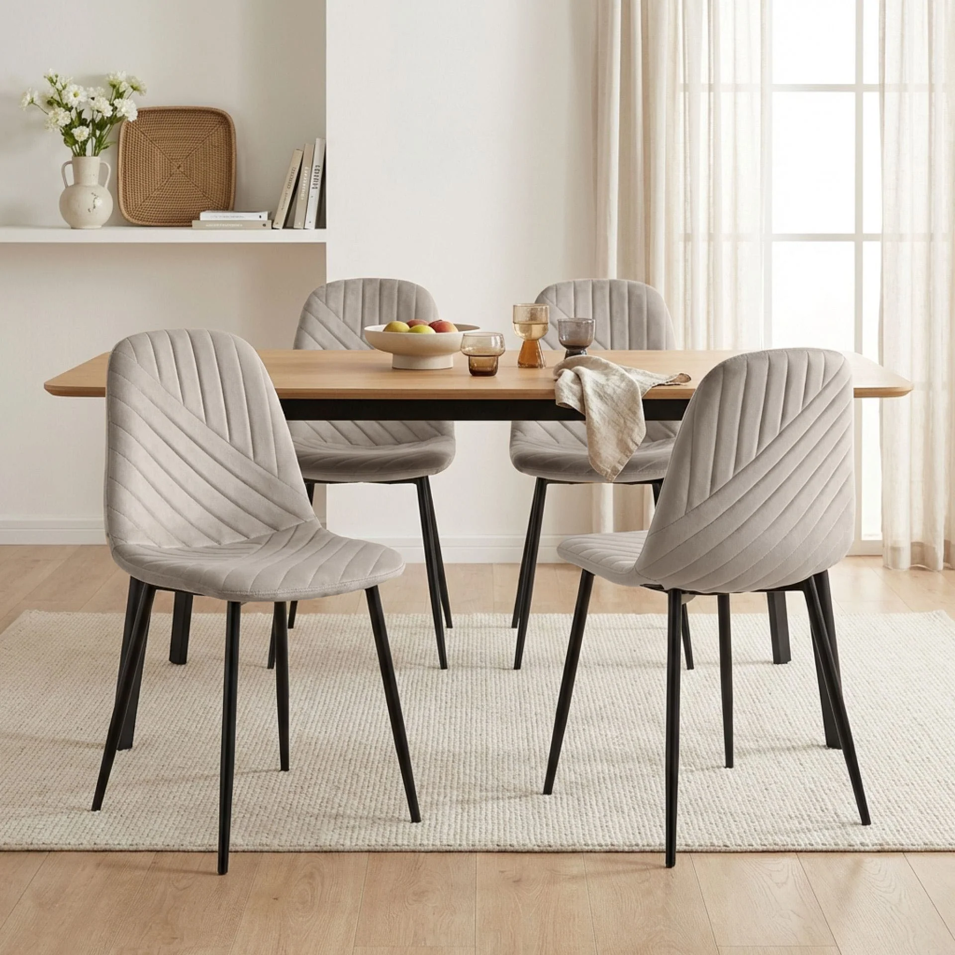 Lume Velvet Dining Chair - Set Of 4 - Light Khaki - Image 4