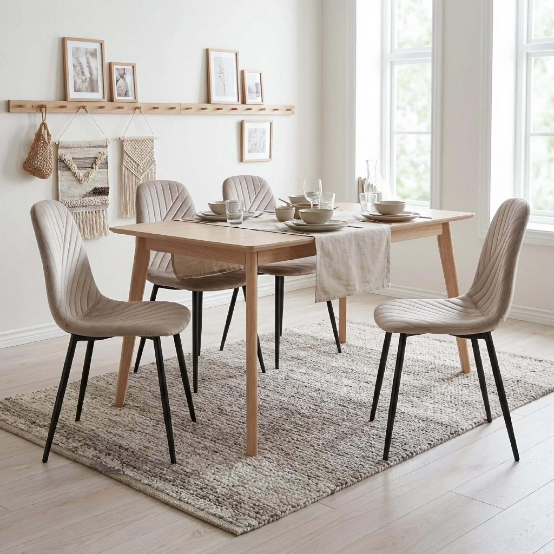 Lume Velvet Dining Chair - Set Of 4 - Light Khaki - Image 5
