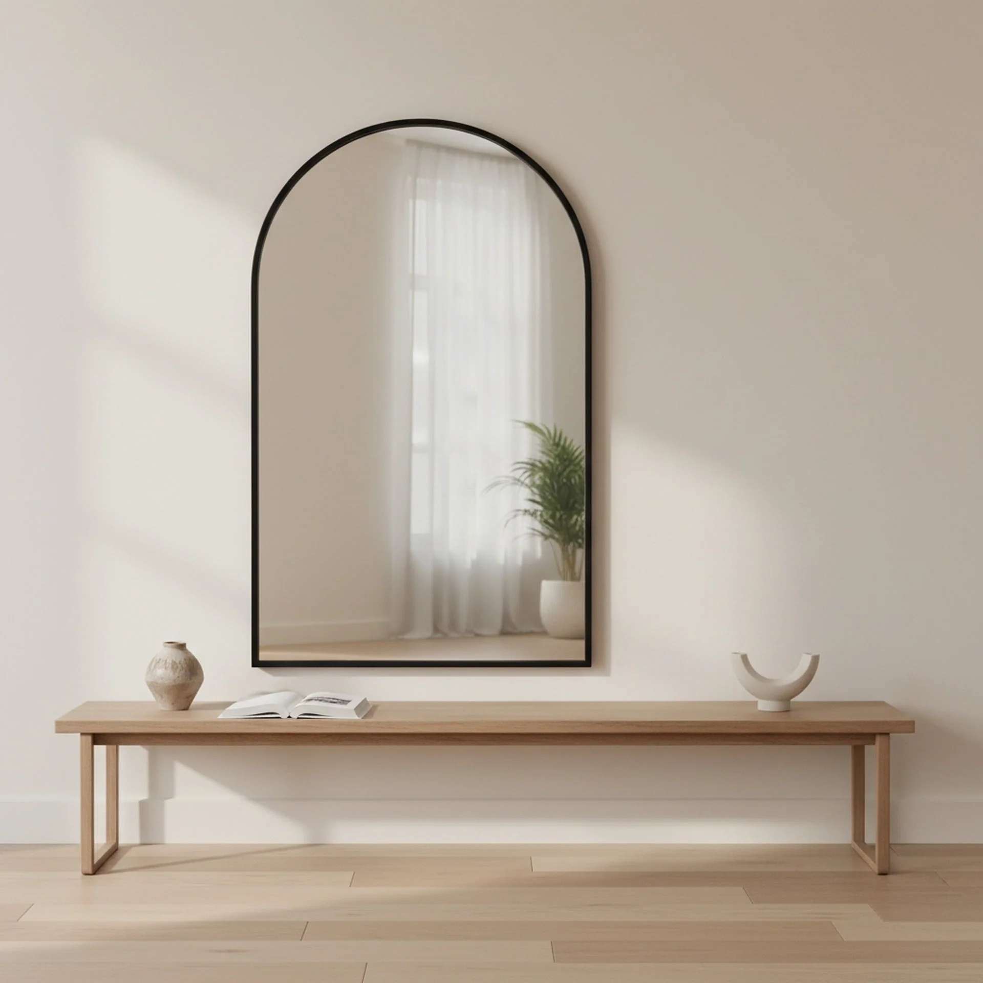 Luna Arched Metal Wall Mirror - Black - Image 2