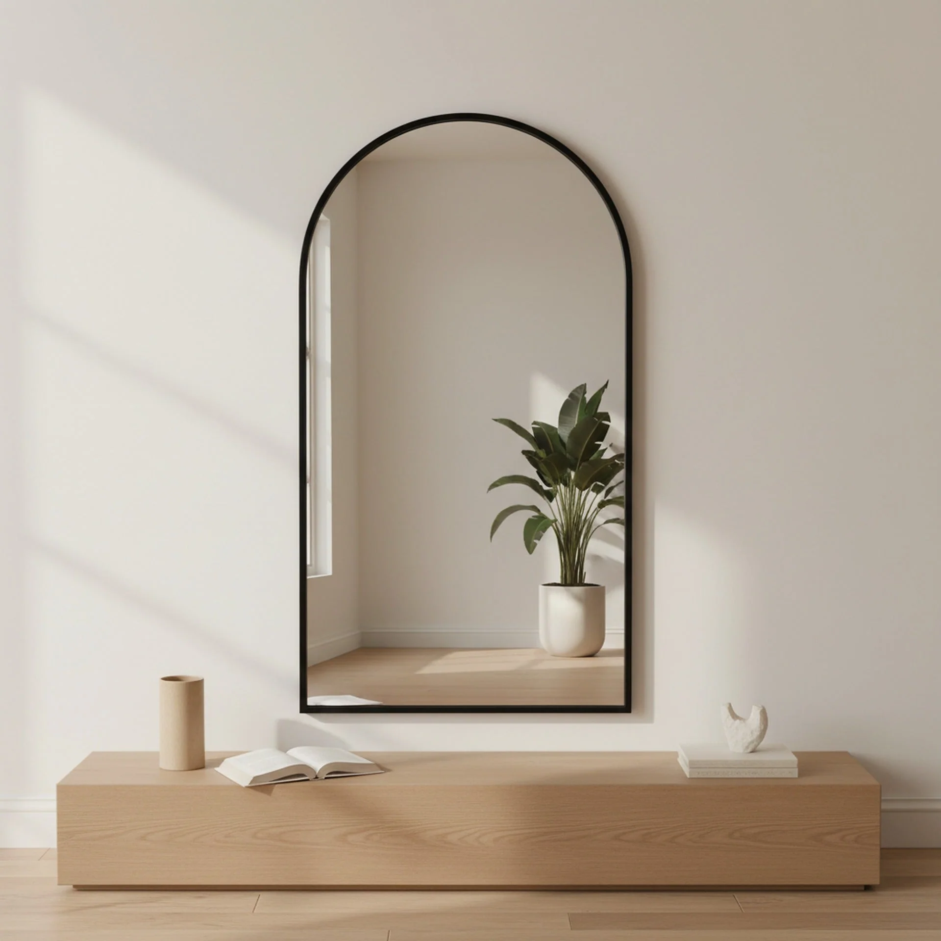 Luna Arched Metal Wall Mirror - Black - Image 6