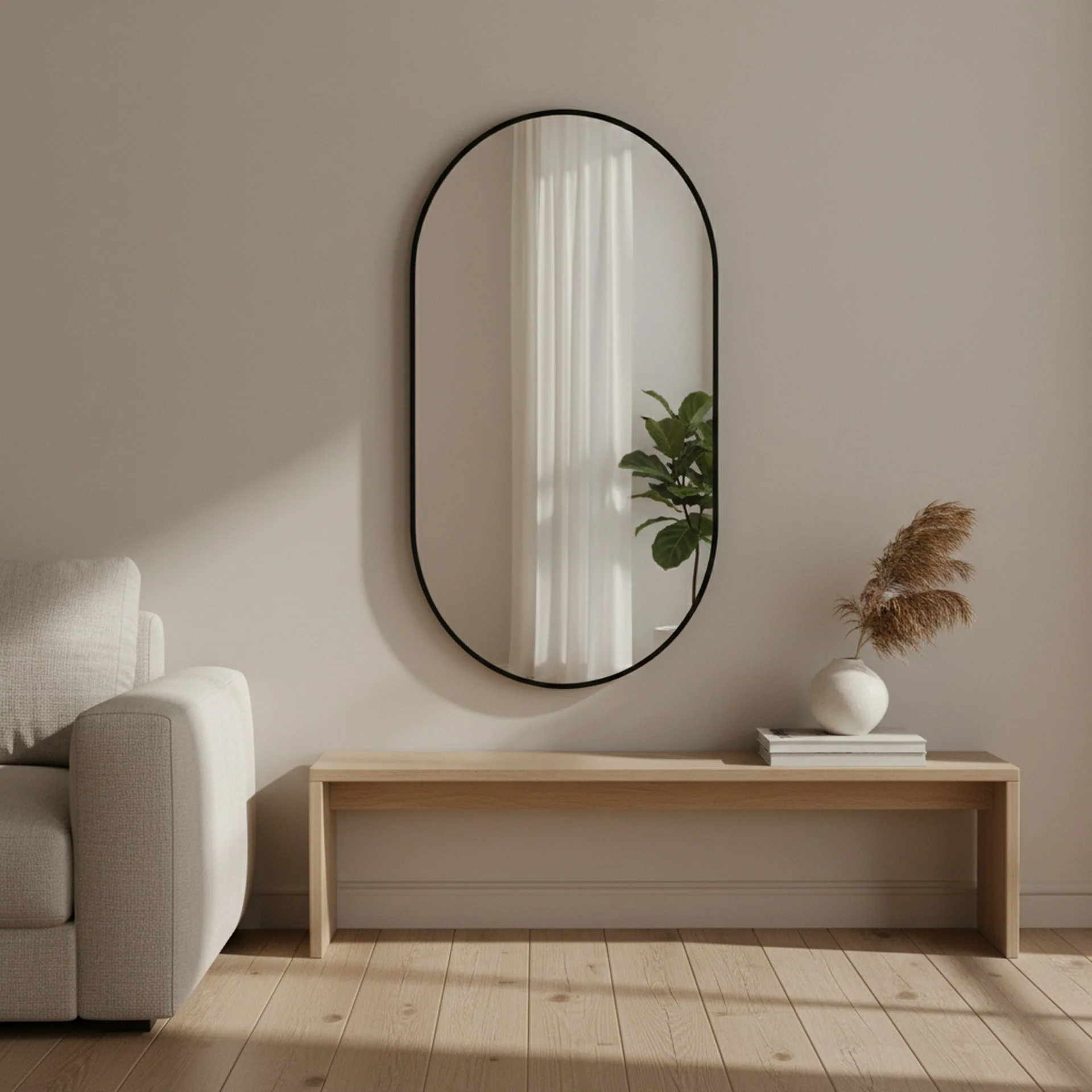 Luna Oval Metal Framed Wall Mirror - Black - Image 3