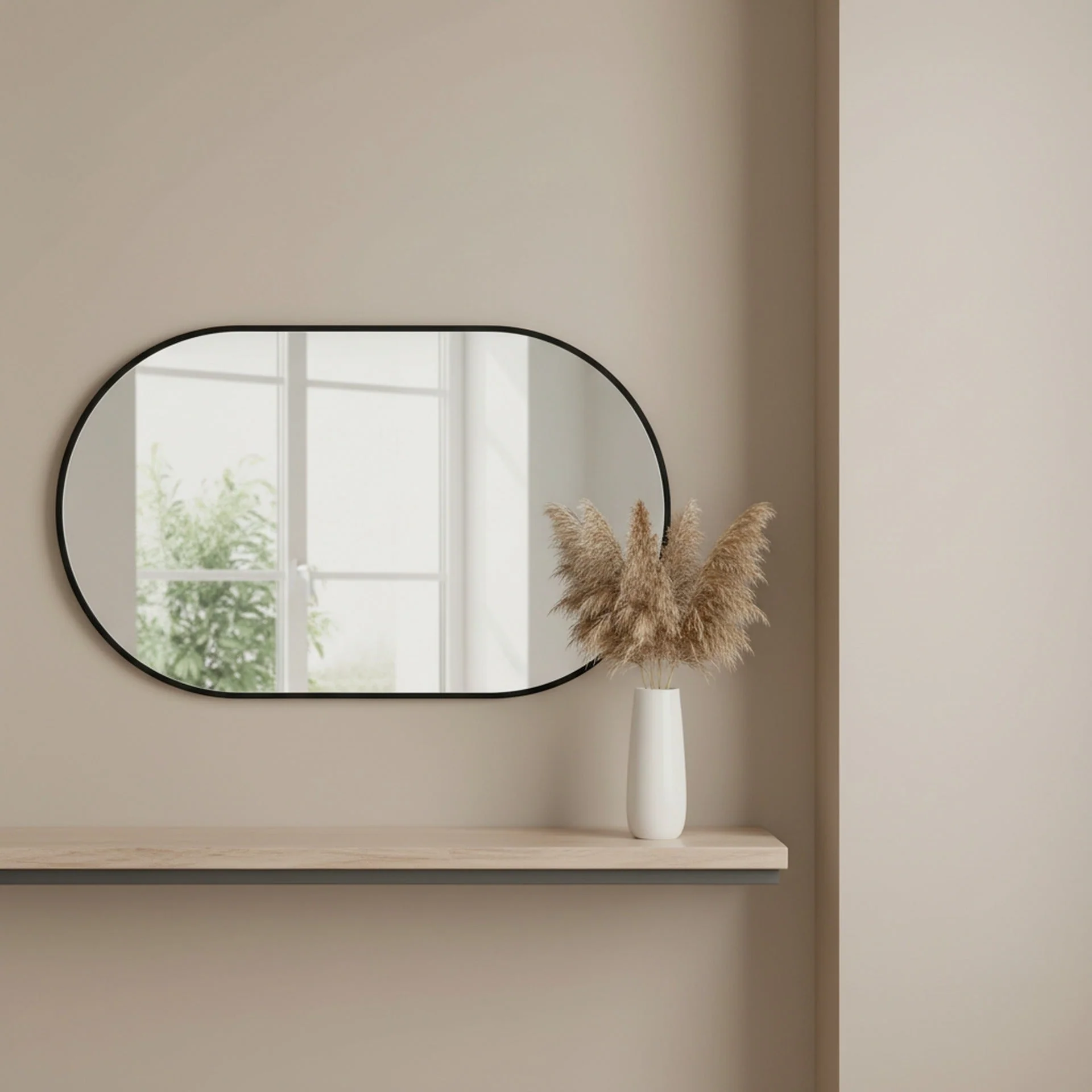 Luna Oval Metal Framed Wall Mirror - Black - Image 4
