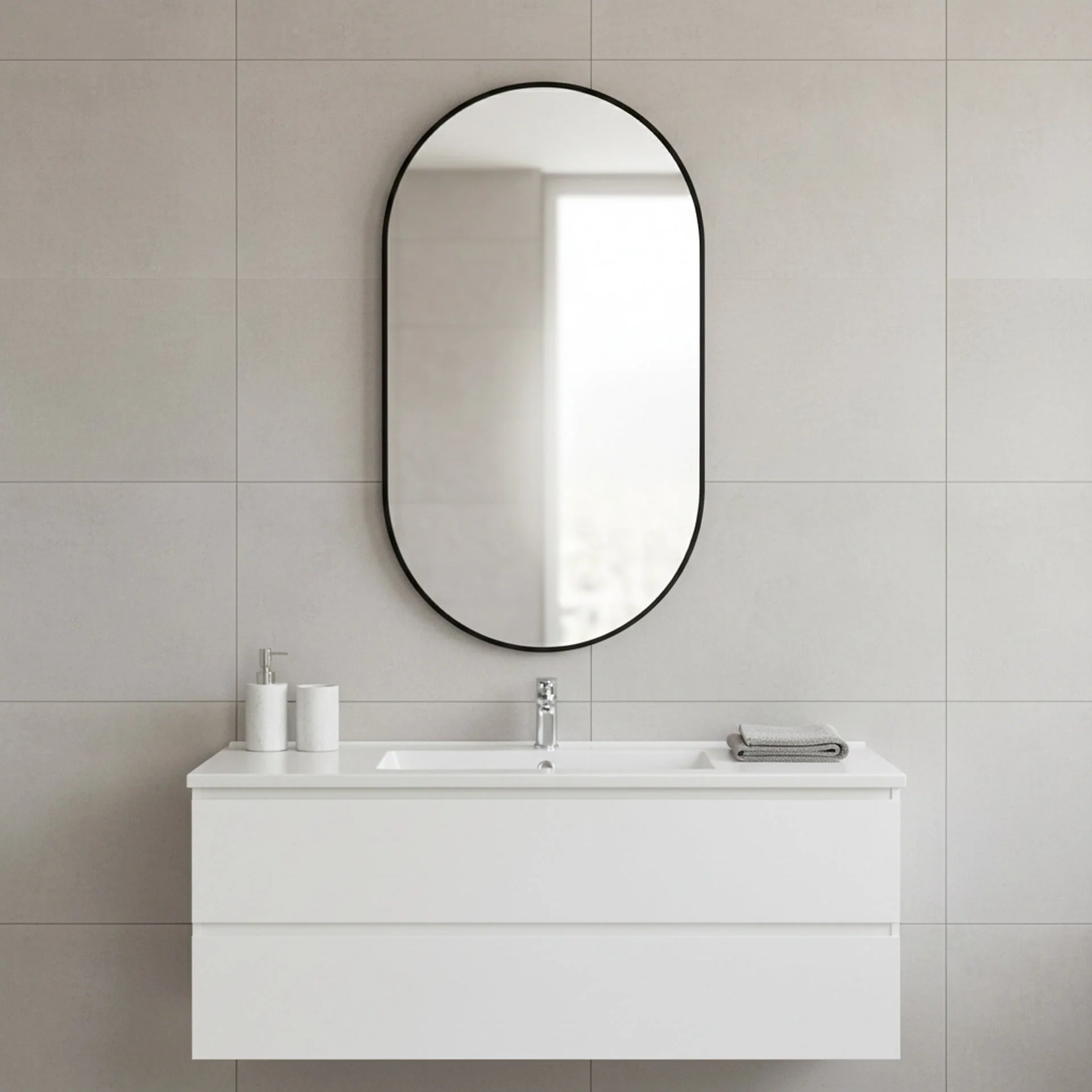Luna Oval Metal Framed Wall Mirror - Black - Image 6