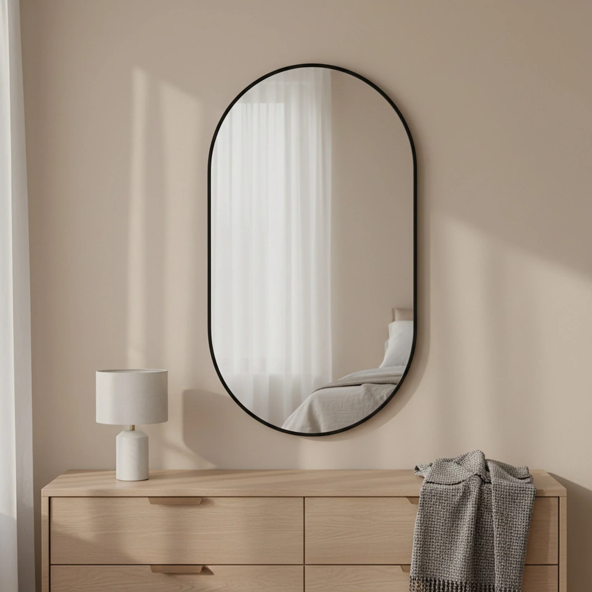 Luna Oval Metal Framed Wall Mirror - Black - Image 7