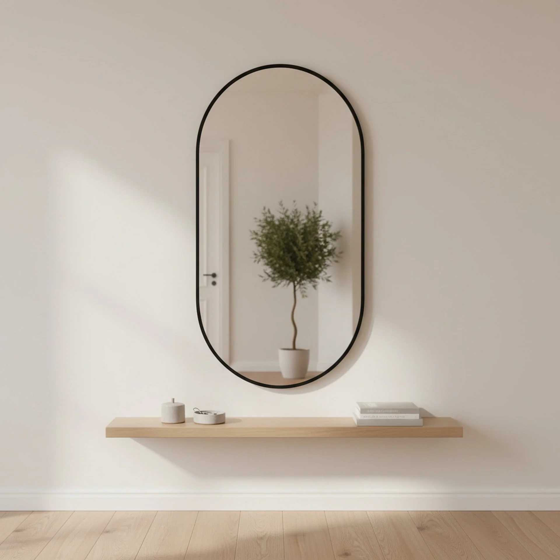 Luna Oval Metal Framed Wall Mirror - Black - Image 8