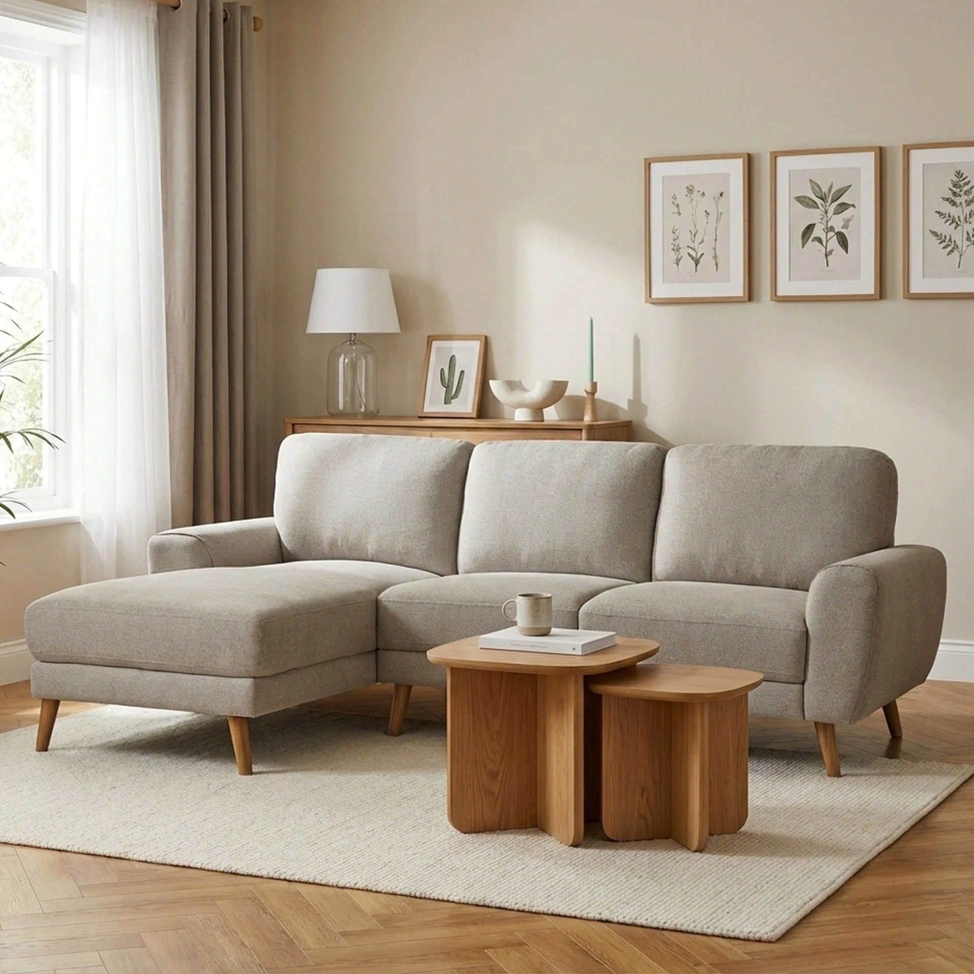 Luno 3 Seater Sofa with Left Facing Chaise - Beige - Image 2