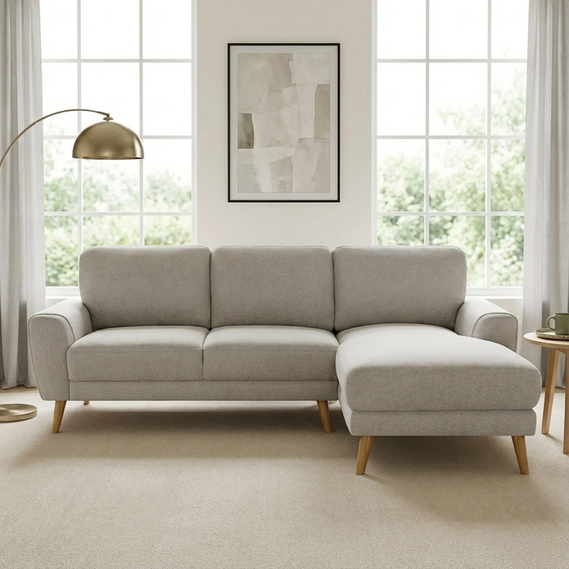 Luno 3 Seater Sofa with Right Facing Chaise - Beige - Image 2