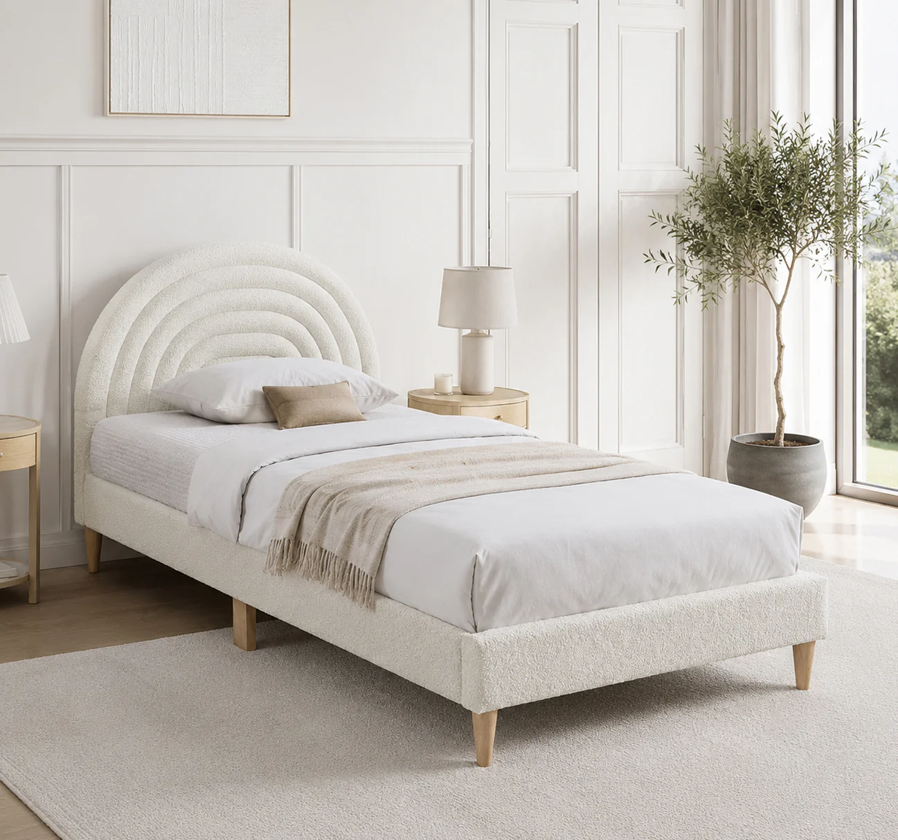 Lydia King Single Bed Frame - Cream - Image 4