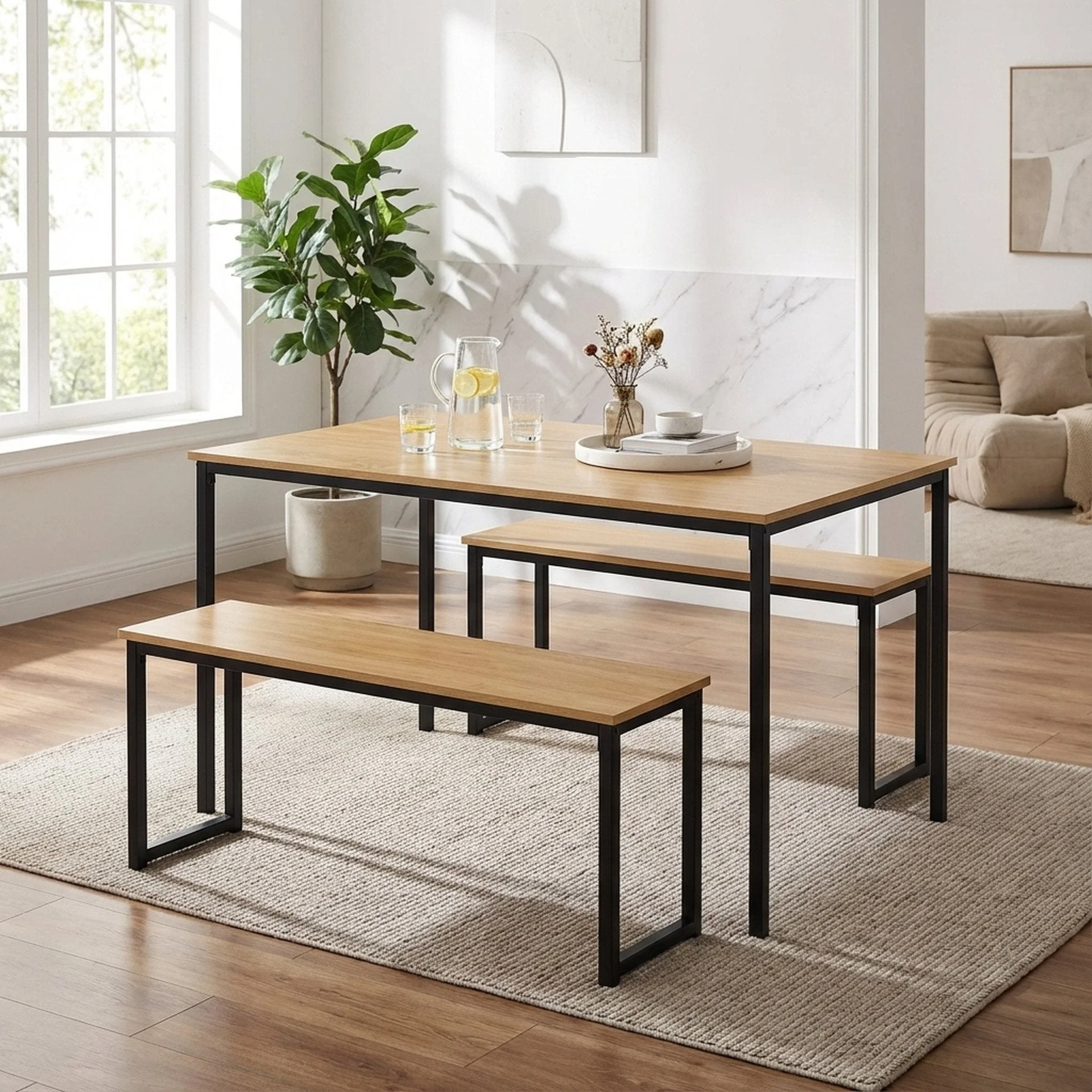 Maddox 3 Piece Dining Set - Natural - Image 6