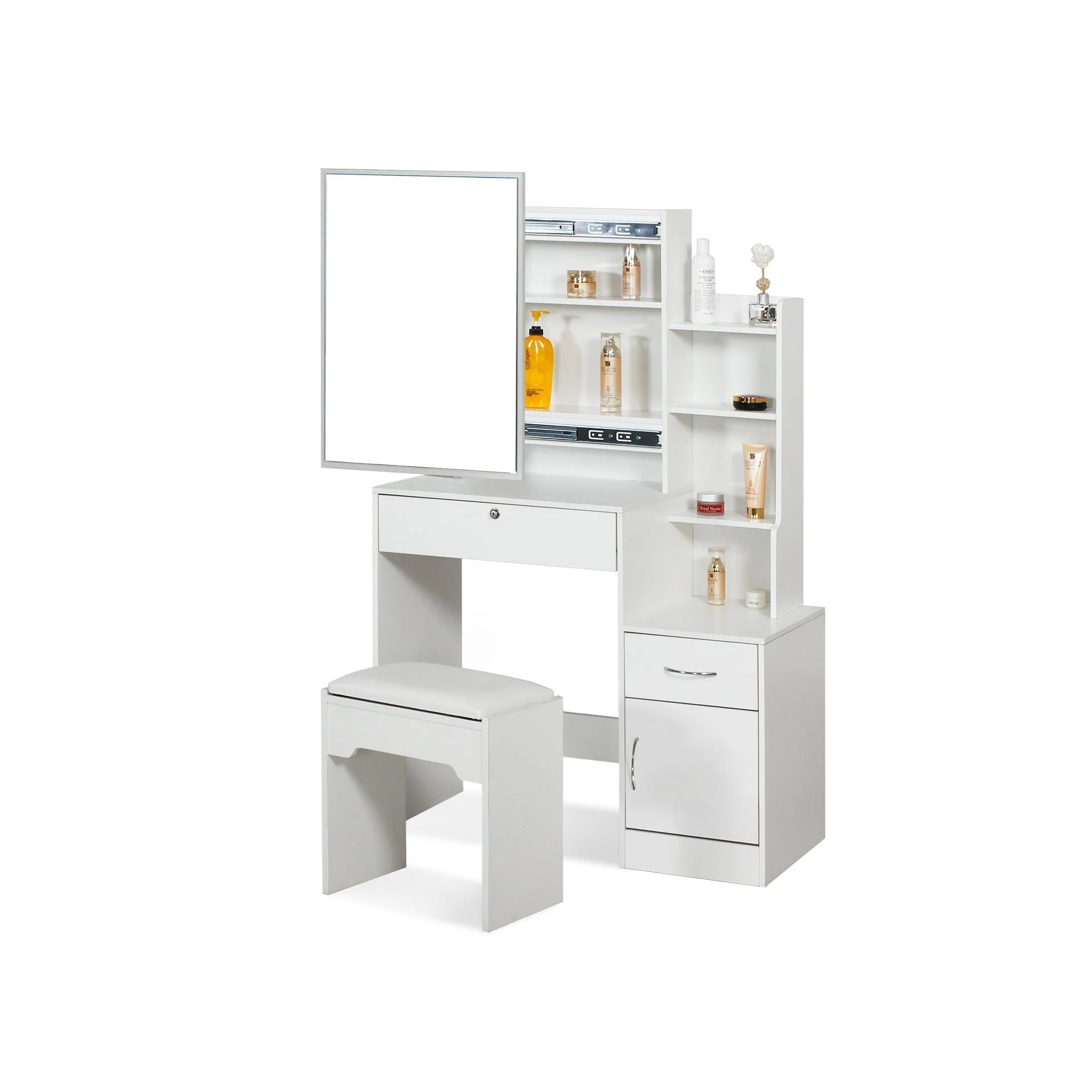 Magnolia Sliding Door Mirror Dressing Table Set 2pcs - White - Image 9