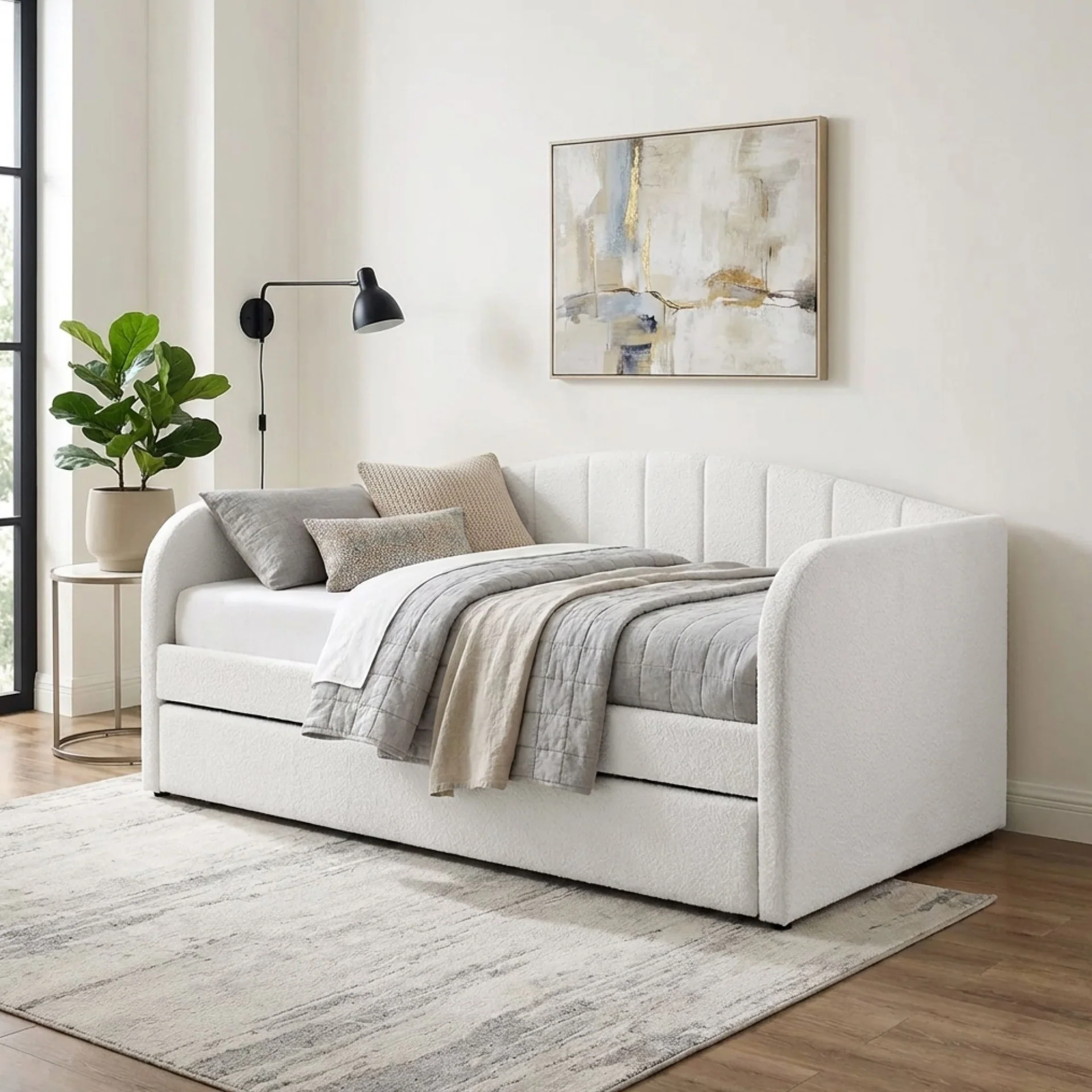 Majura Boucle Single Trundle Bed Frame - Cream