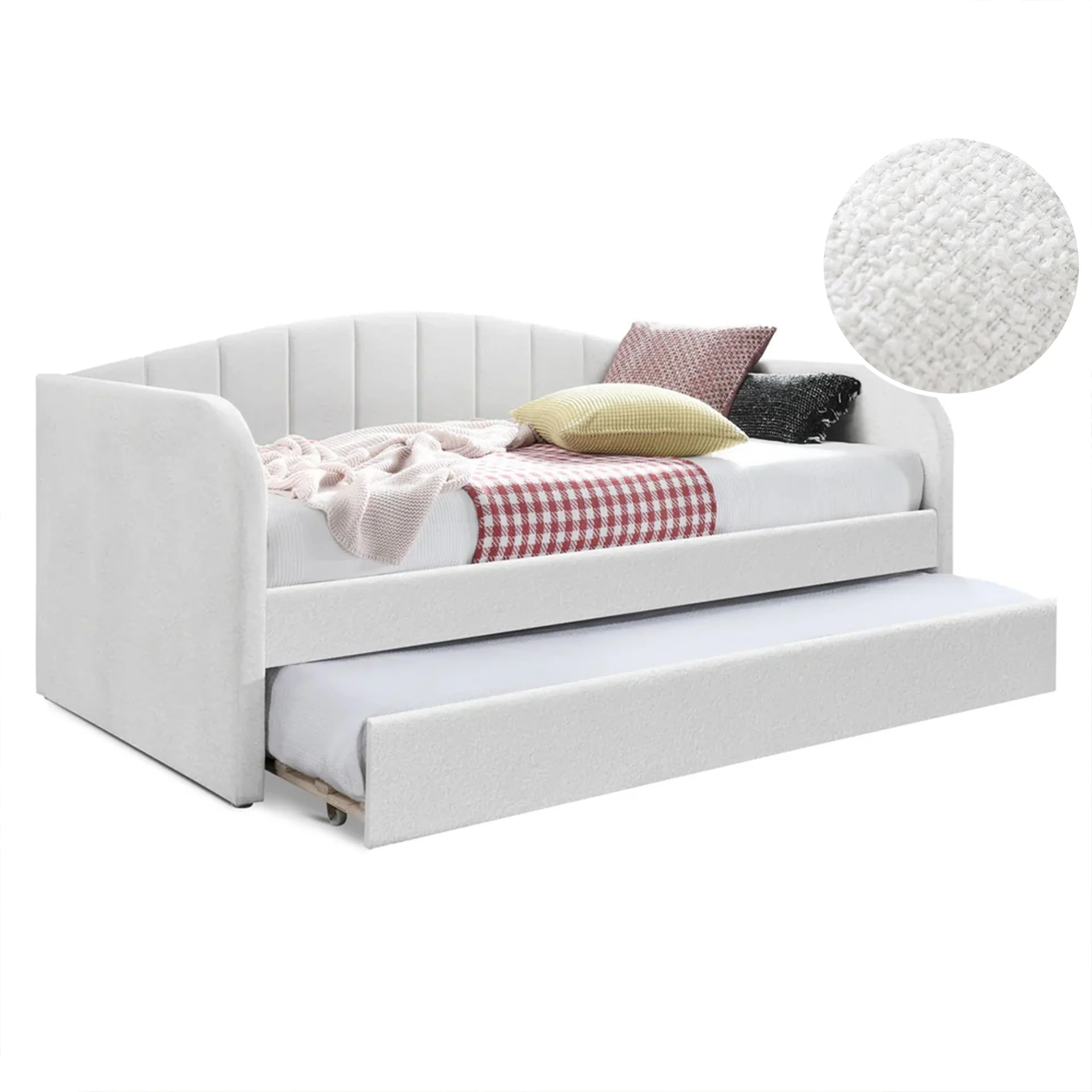 Majura Boucle Single Trundle Bed Frame - Cream - Image 10