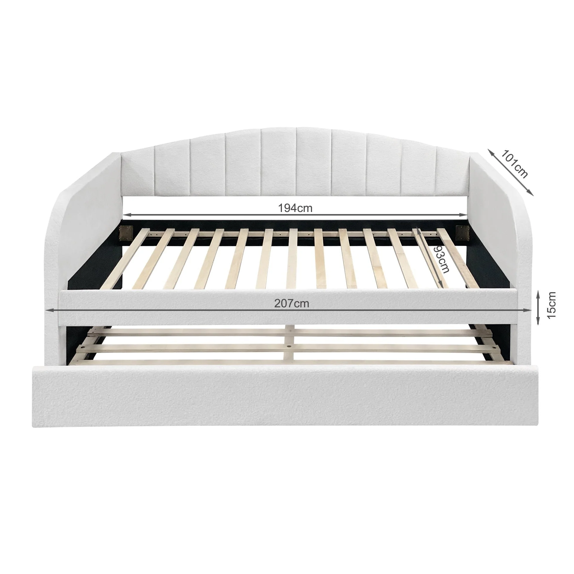 Majura Boucle Single Trundle Bed Frame - Cream - Image 12