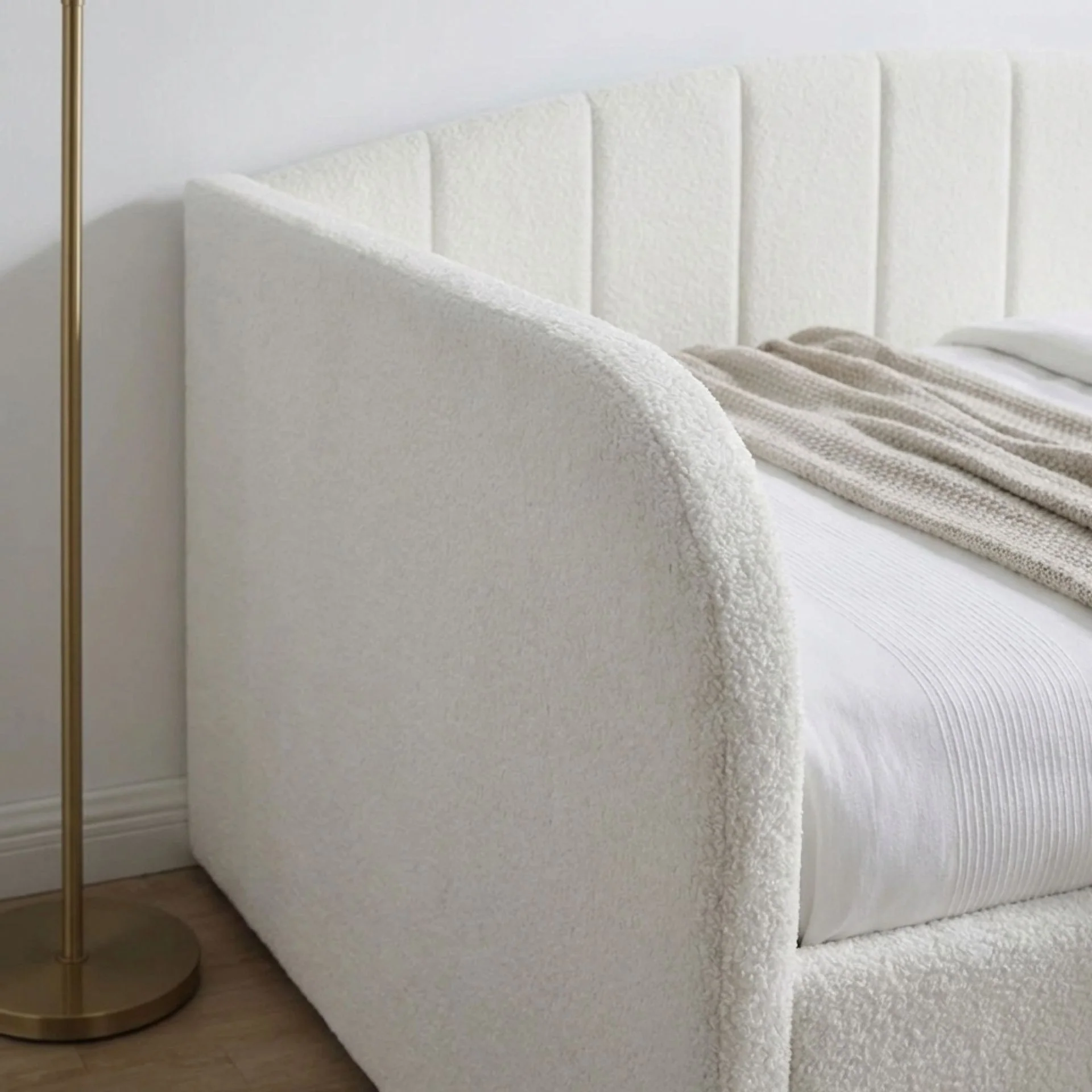 Majura Boucle Single Trundle Bed Frame - Cream - Image 9