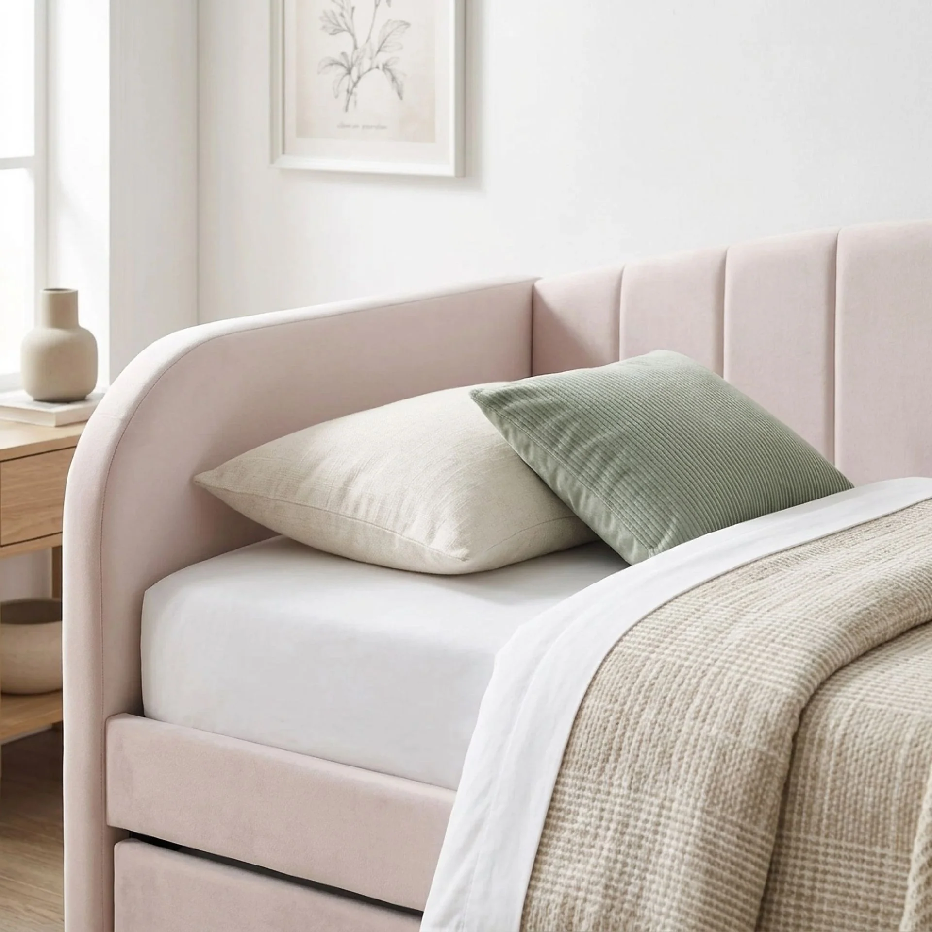 Majura Single Velvet Trundle Bed Frame - Pink - Image 5