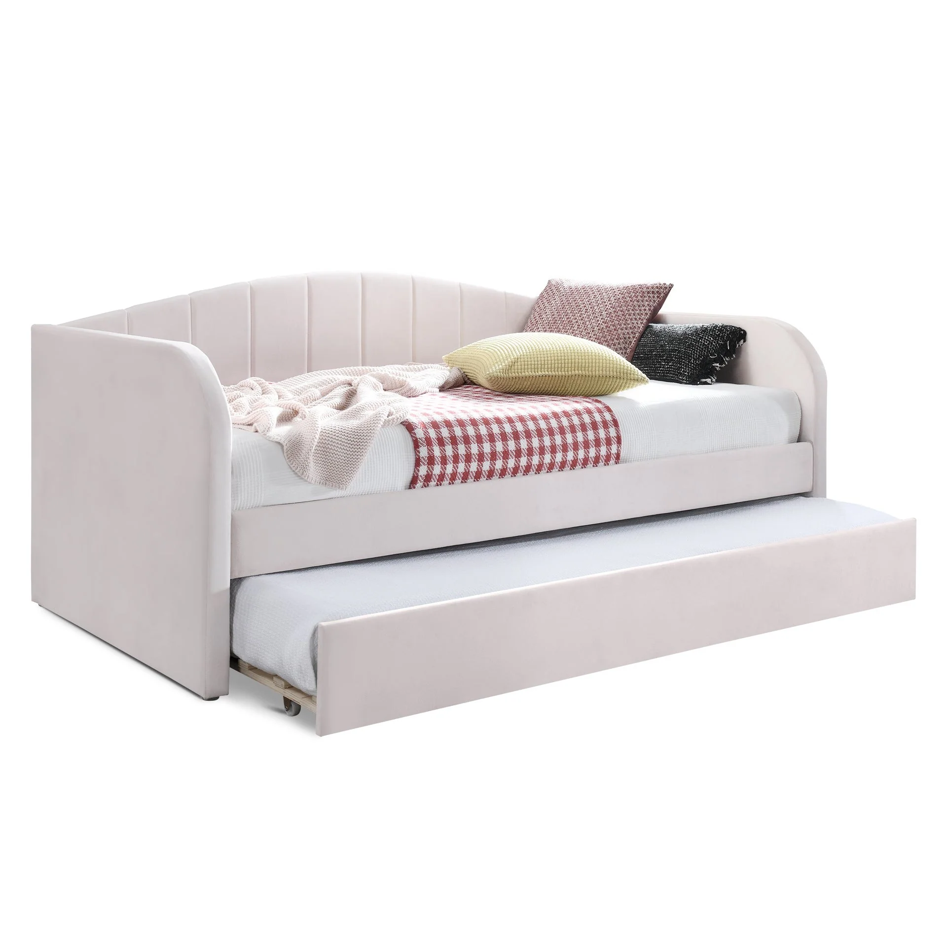 Majura Single Velvet Trundle Bed Frame - Pink - Image 7