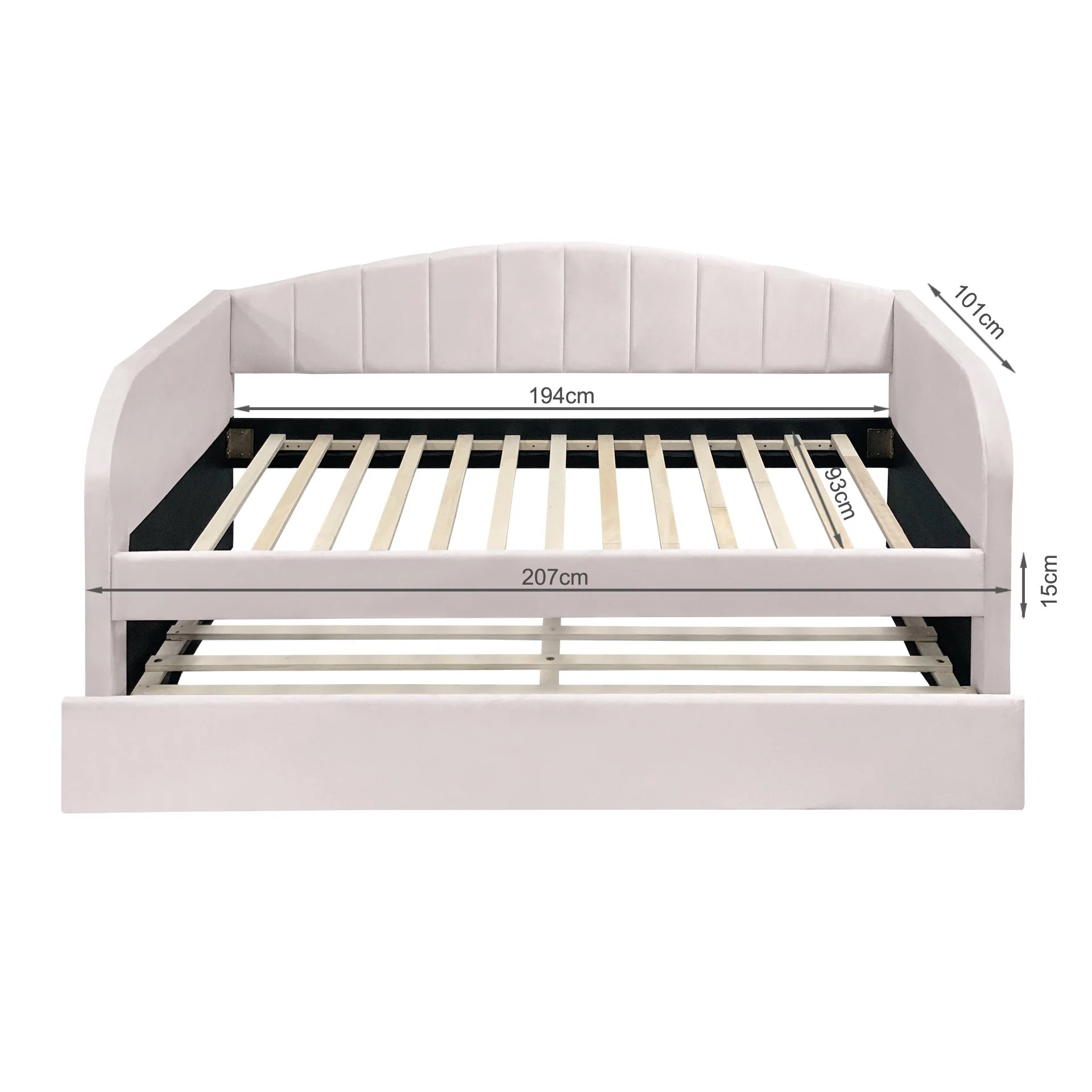 Majura Single Velvet Trundle Bed Frame - Pink - Image 9